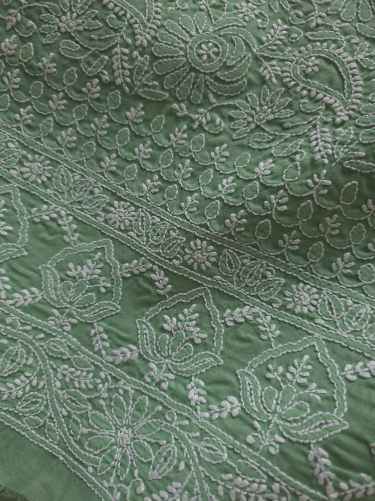 Green Cotton Fine chikankari jaalwork kurta material