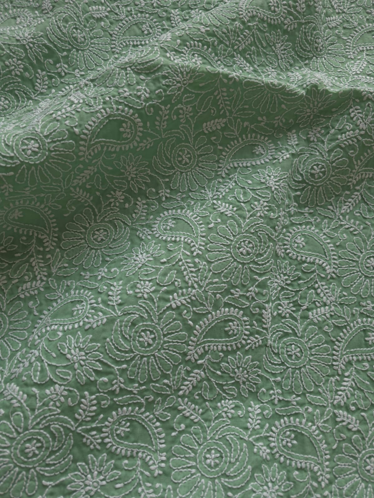 Green Cotton Fine chikankari jaalwork kurta material
