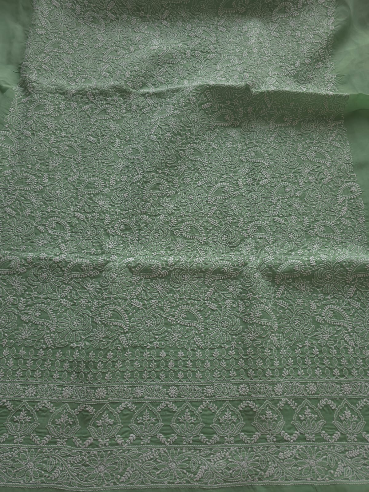 Green Cotton Fine chikankari jaalwork kurta material
