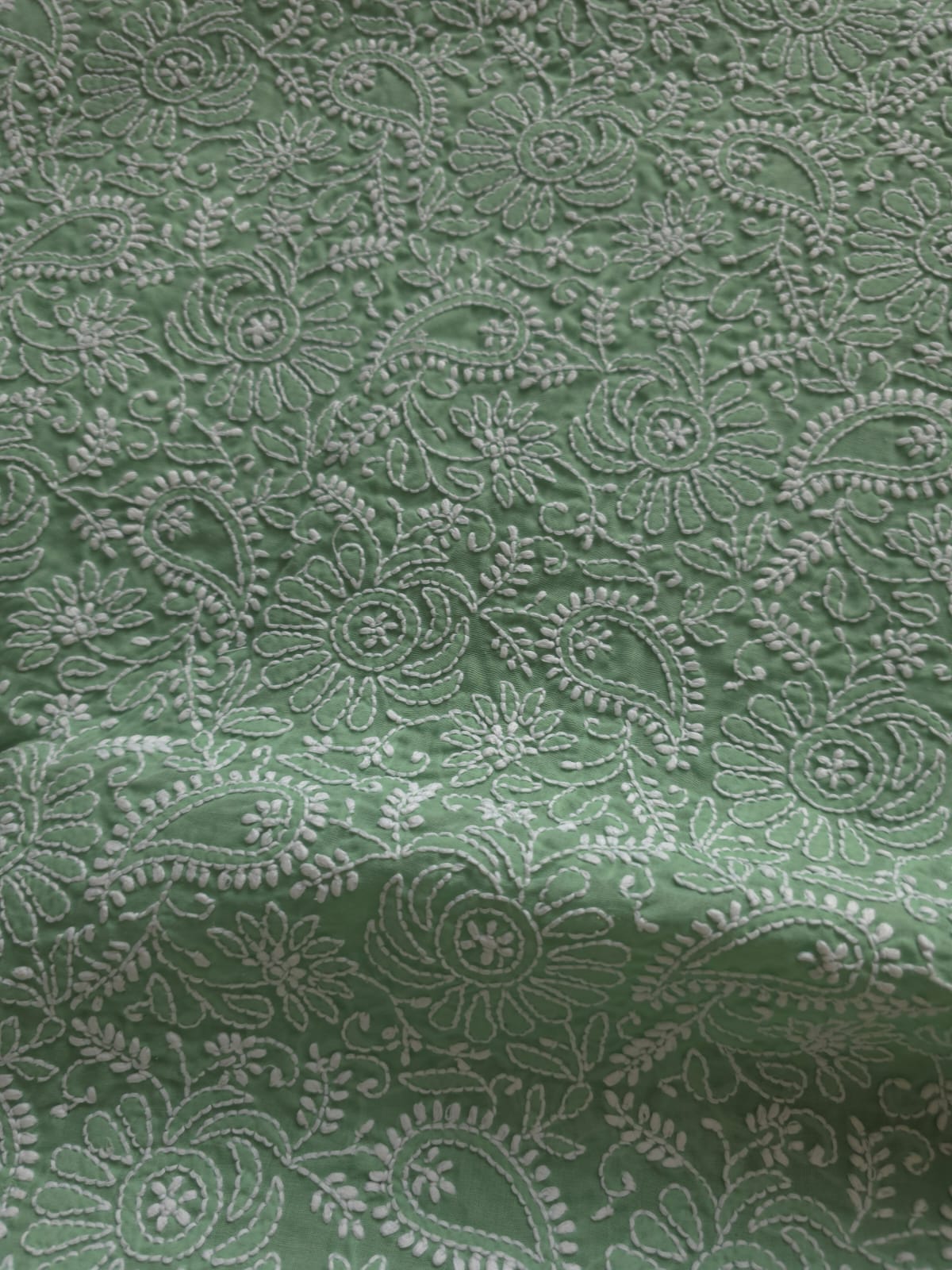 Green Cotton Fine chikankari jaalwork kurta material