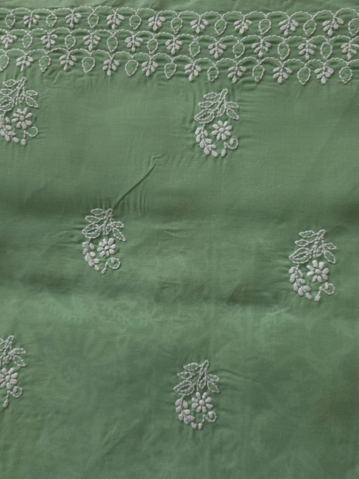Green Cotton Fine chikankari jaalwork kurta material