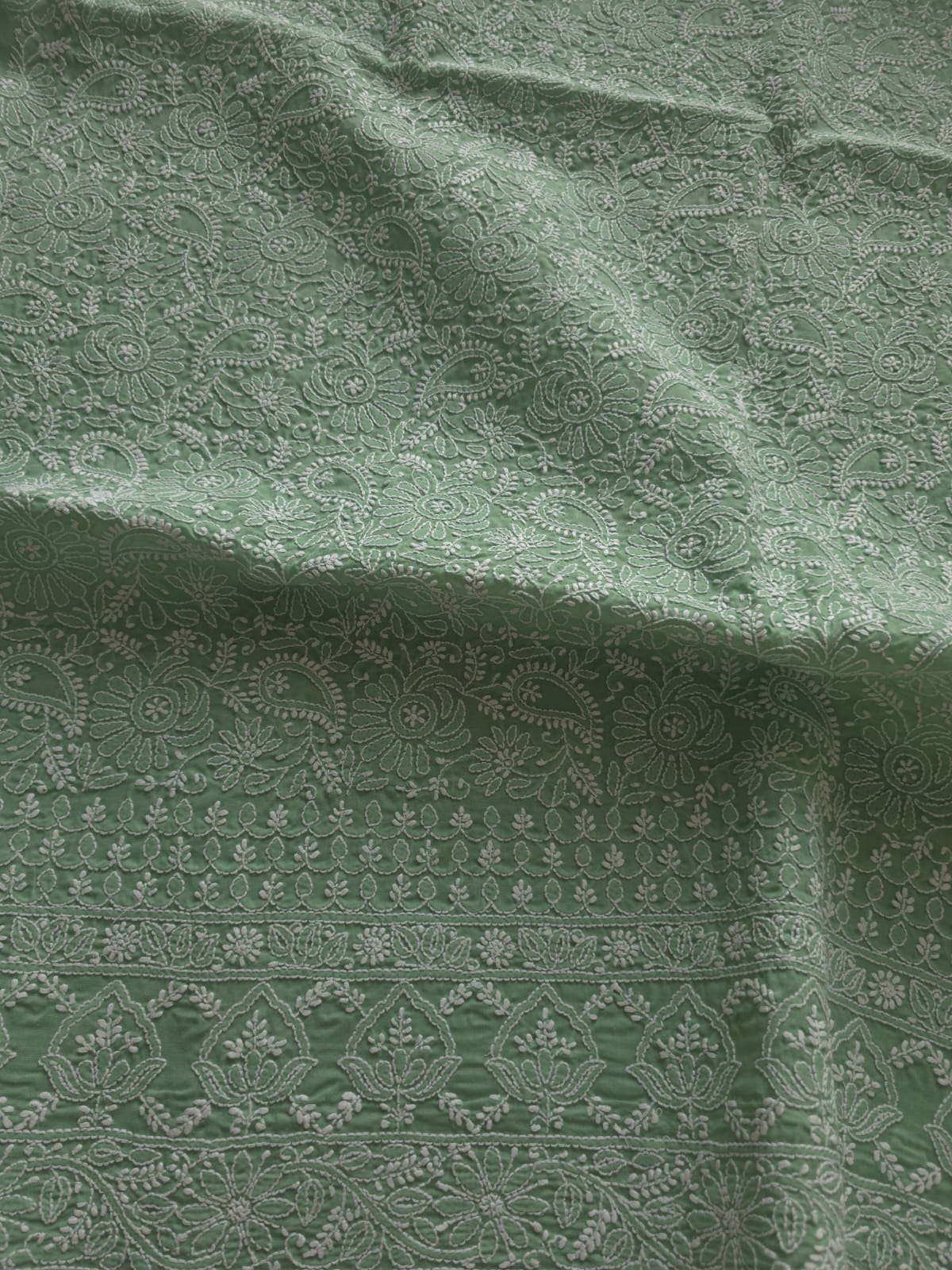 Green Cotton Fine chikankari jaalwork kurta material