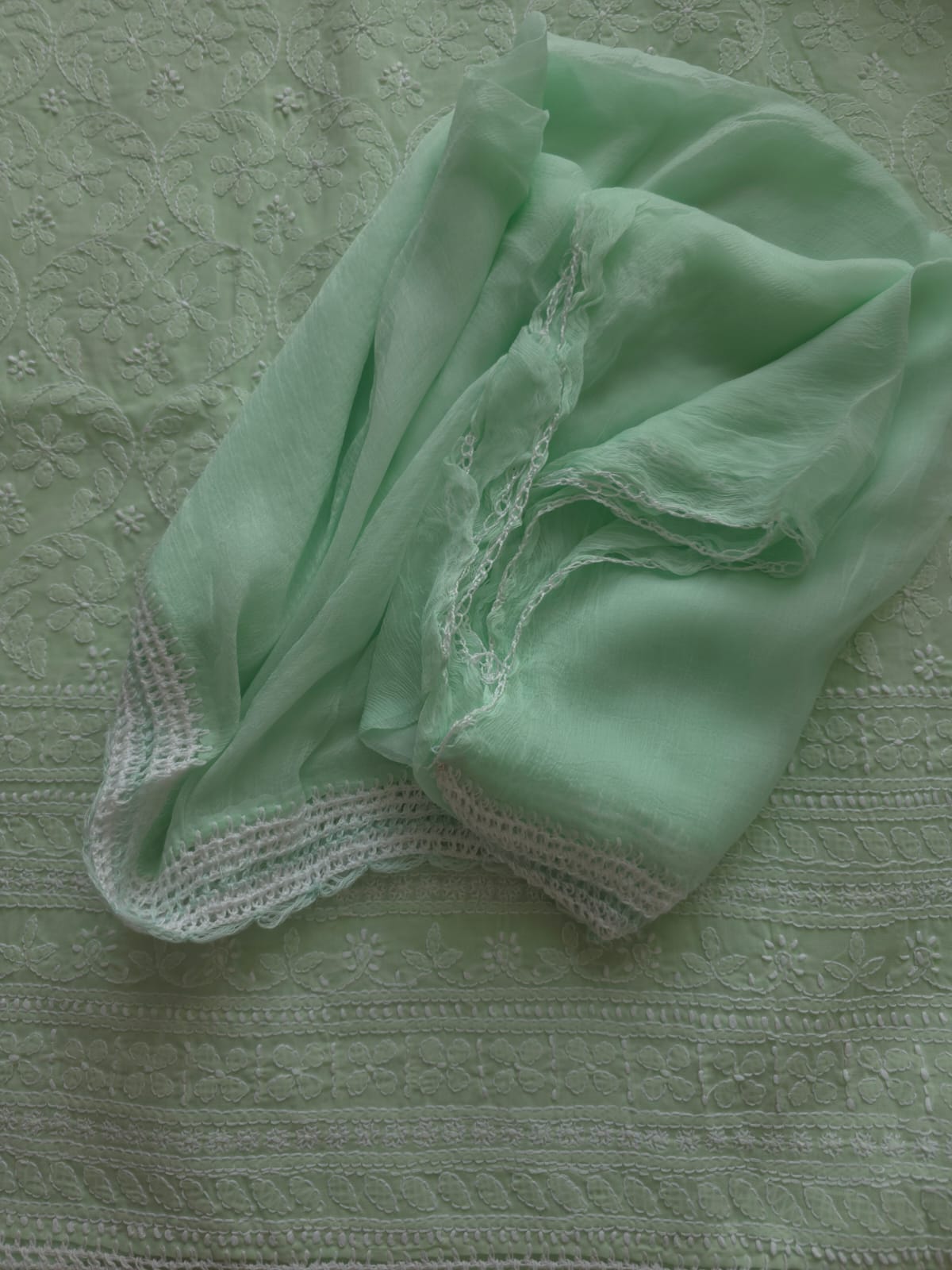 Sage Green Cotton Full set with chikankari