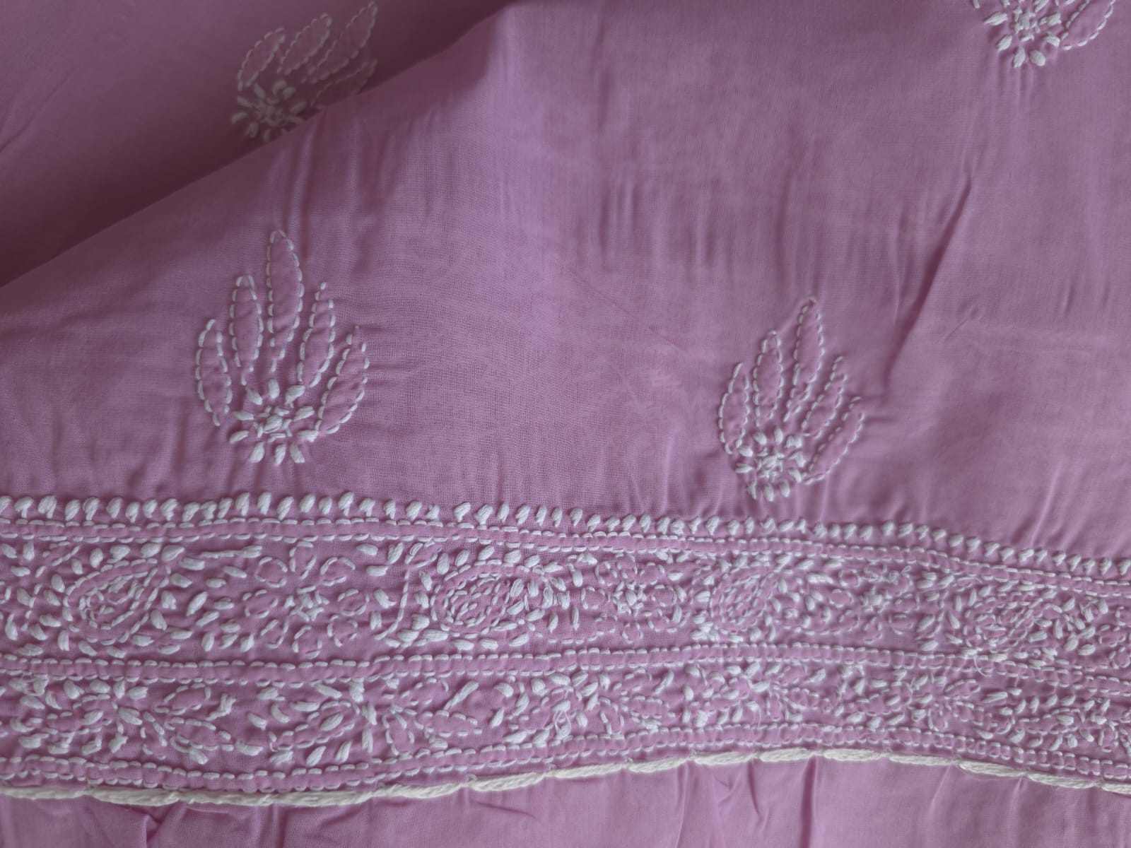 Lilac cotton full suit with Fine Chikankari