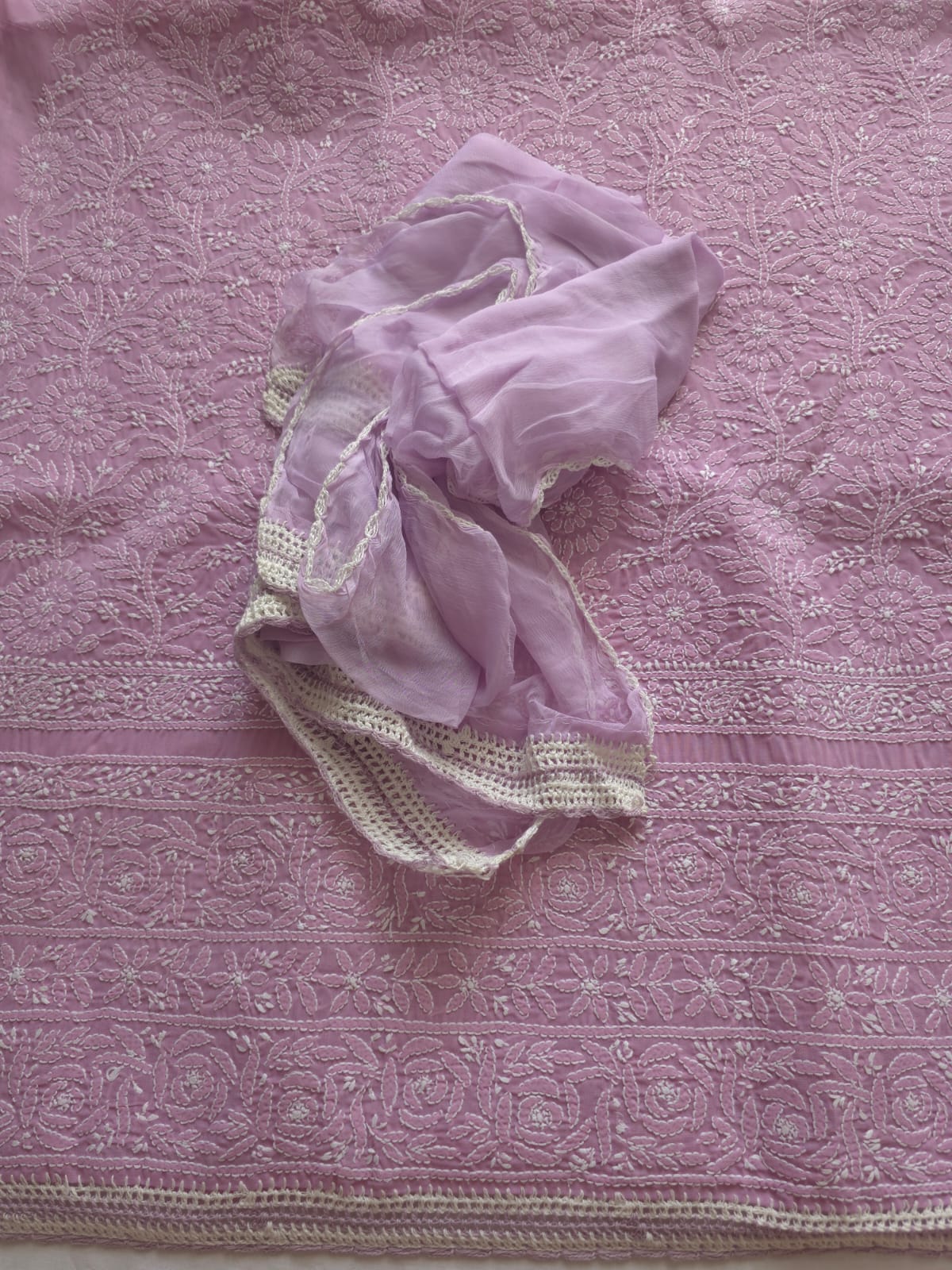 Lilac cotton full suit with Fine Chikankari