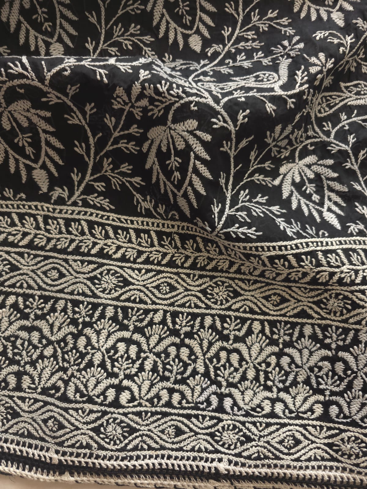 Black Cotton Full suit with fine White chikankari