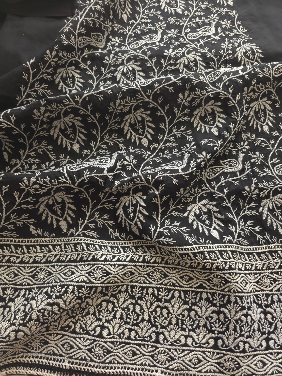 Black Cotton Full suit with fine White chikankari