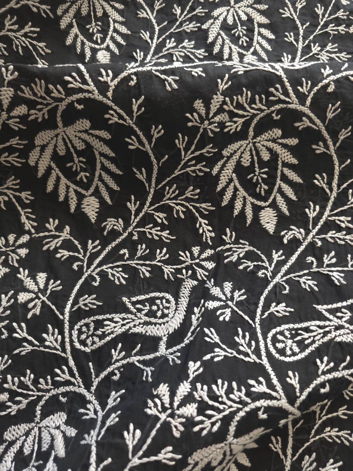 Black Cotton Full suit with fine White chikankari