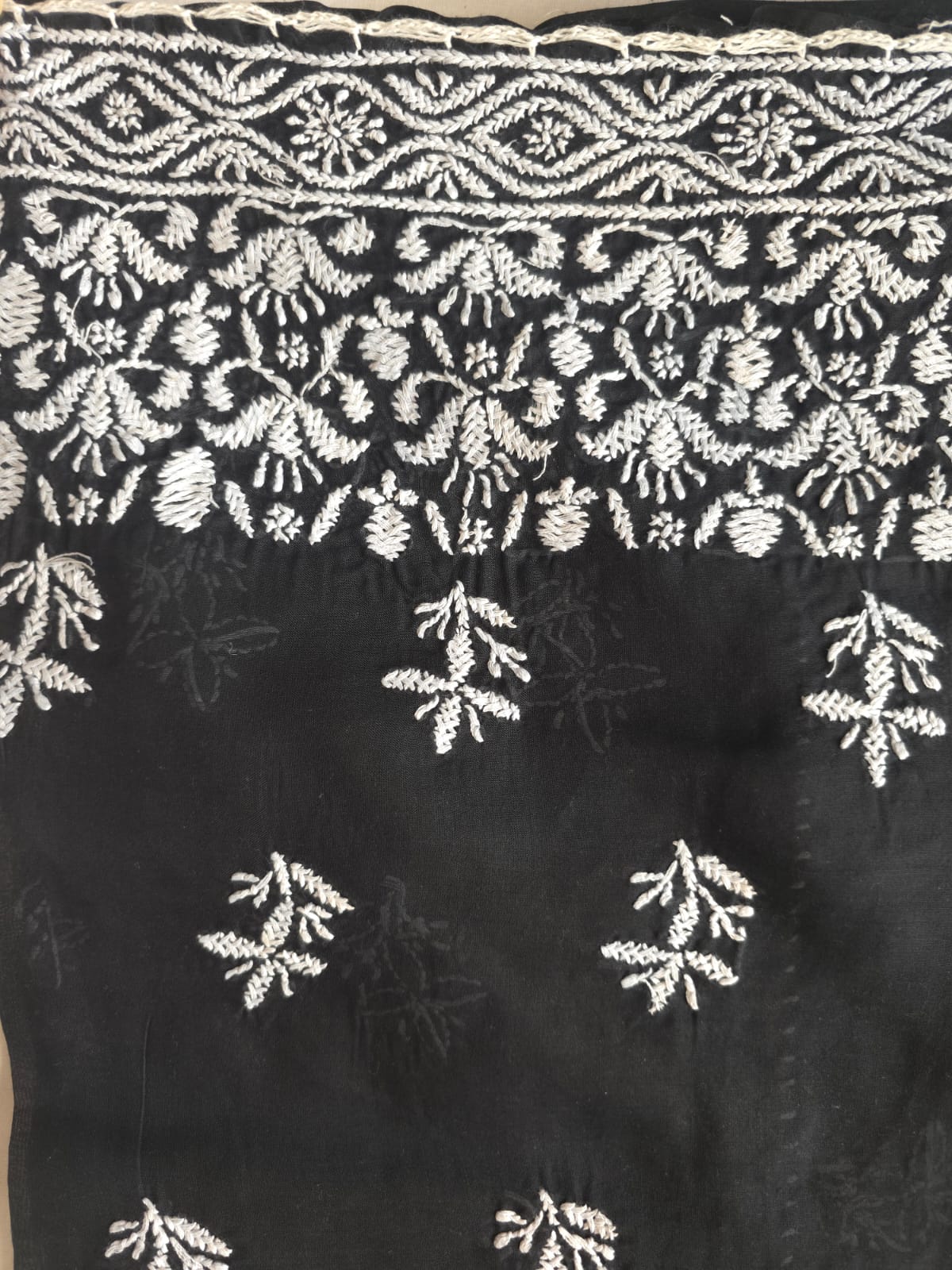 Black Cotton Full suit with fine White chikankari