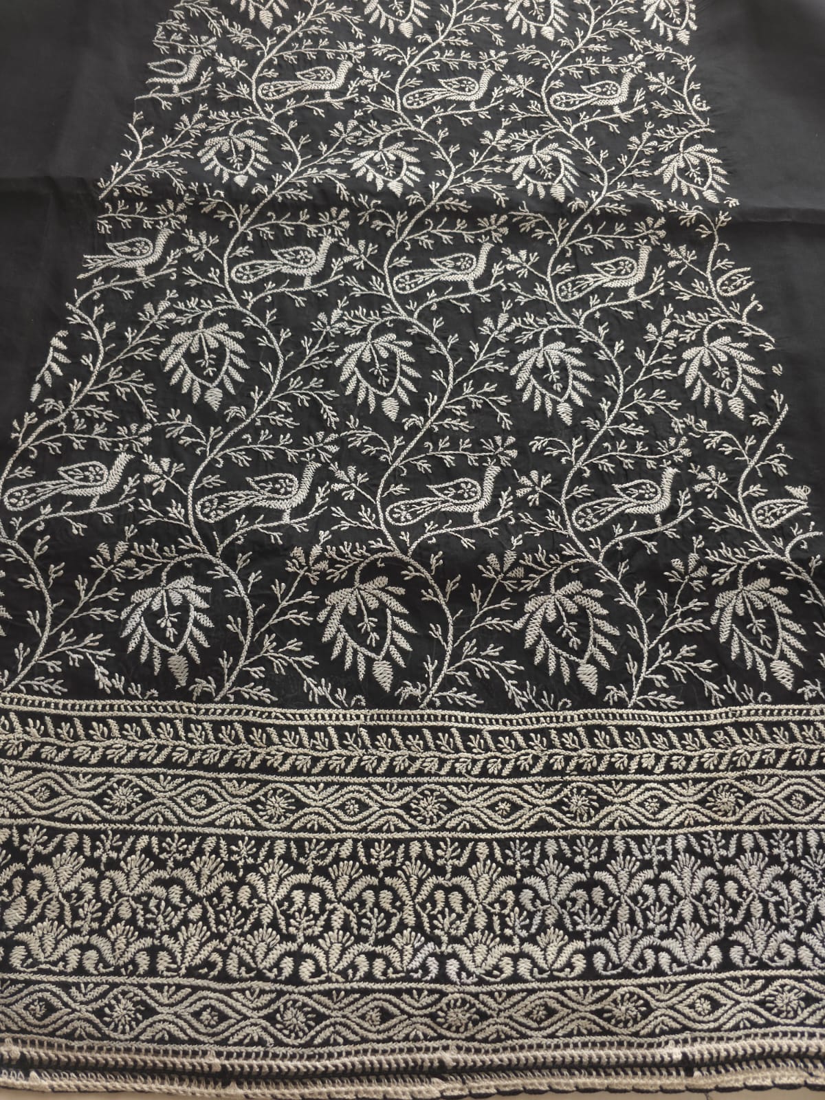 Black Cotton Full suit with fine White chikankari