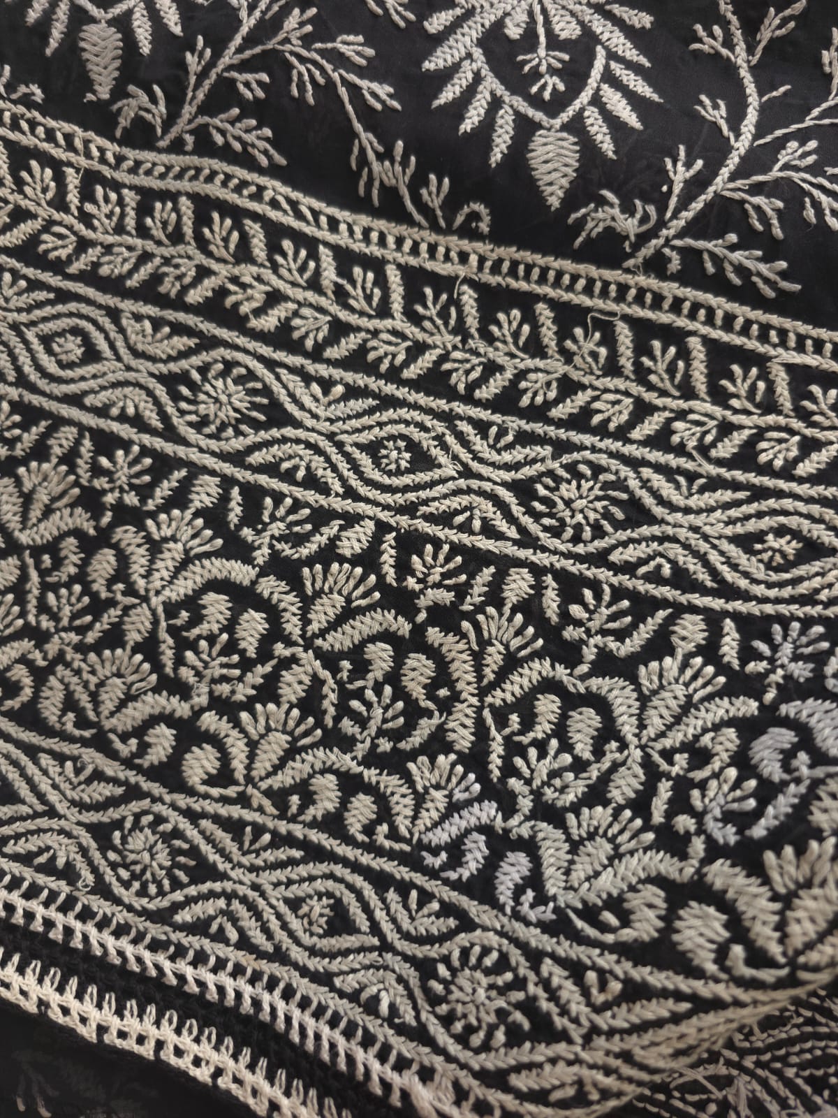 Black Cotton Full suit with fine White chikankari