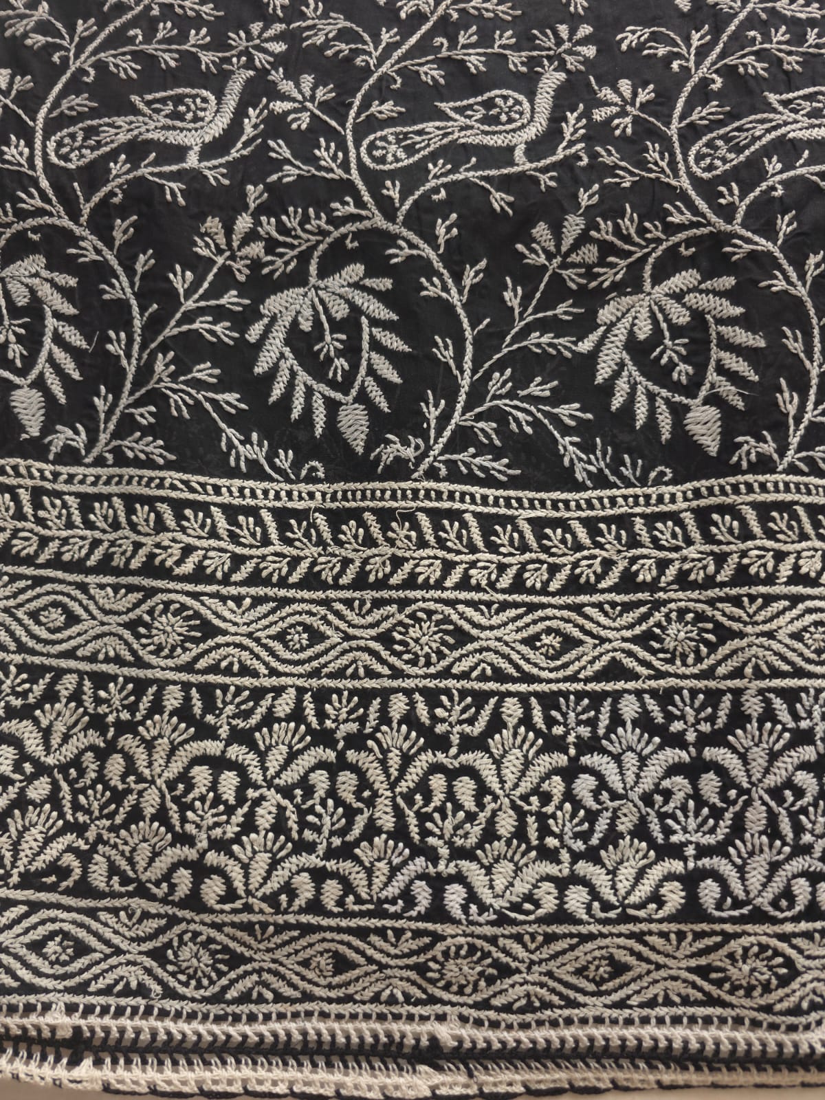 Black Cotton Full suit with fine White chikankari