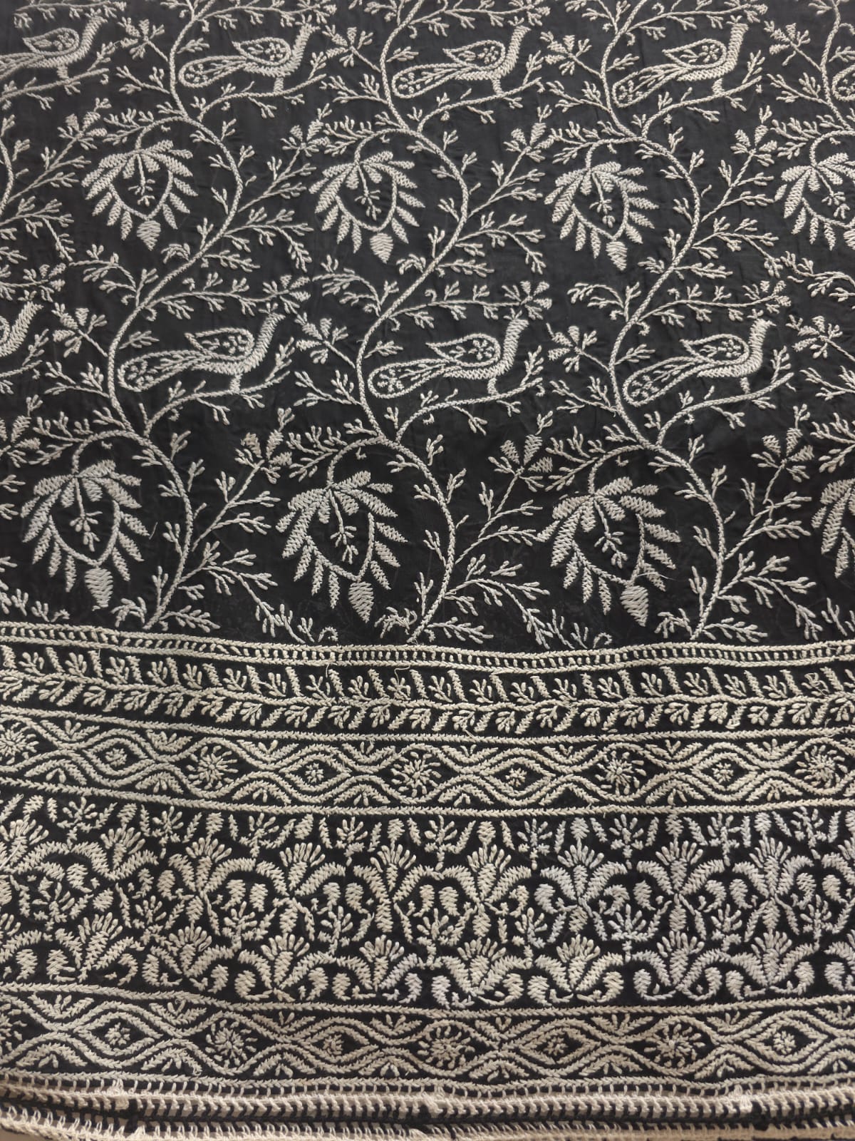 Black Cotton Full suit with fine White chikankari