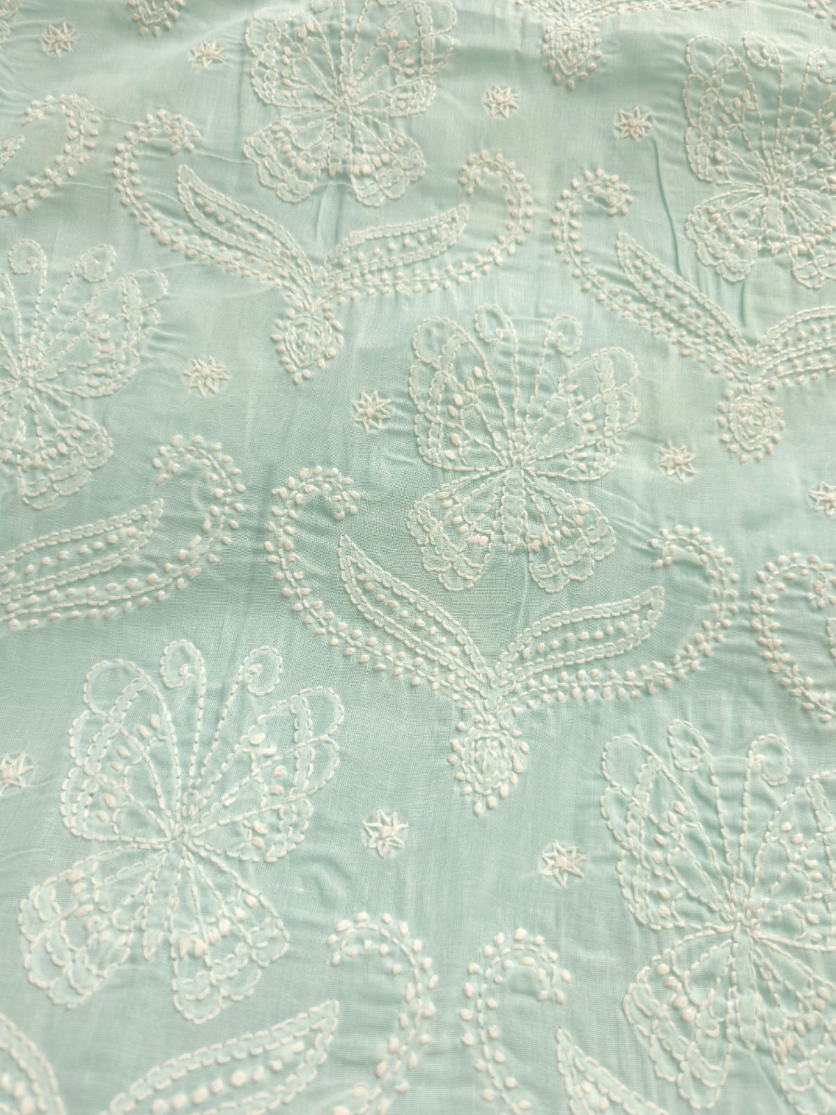 Pastel Sea Blue Cotton full set with butterfly motifs