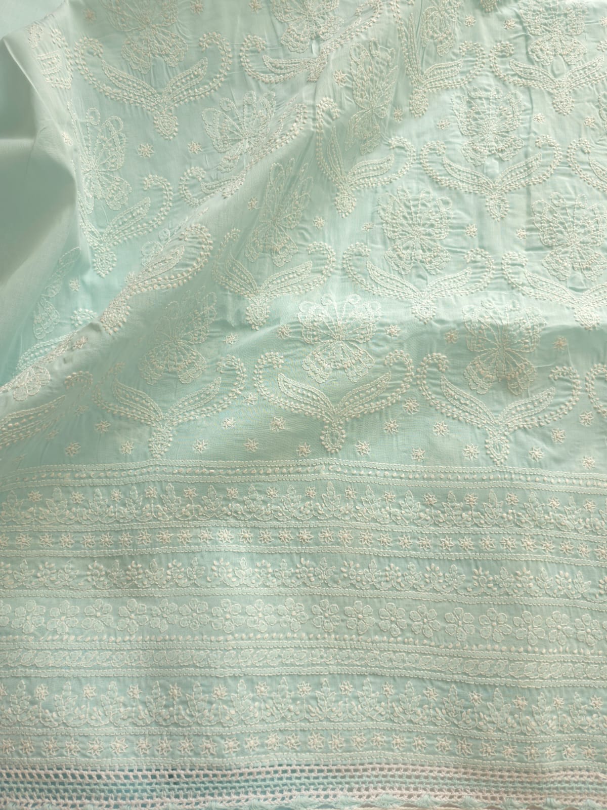 Pastel Sea Blue Cotton full set with butterfly motifs