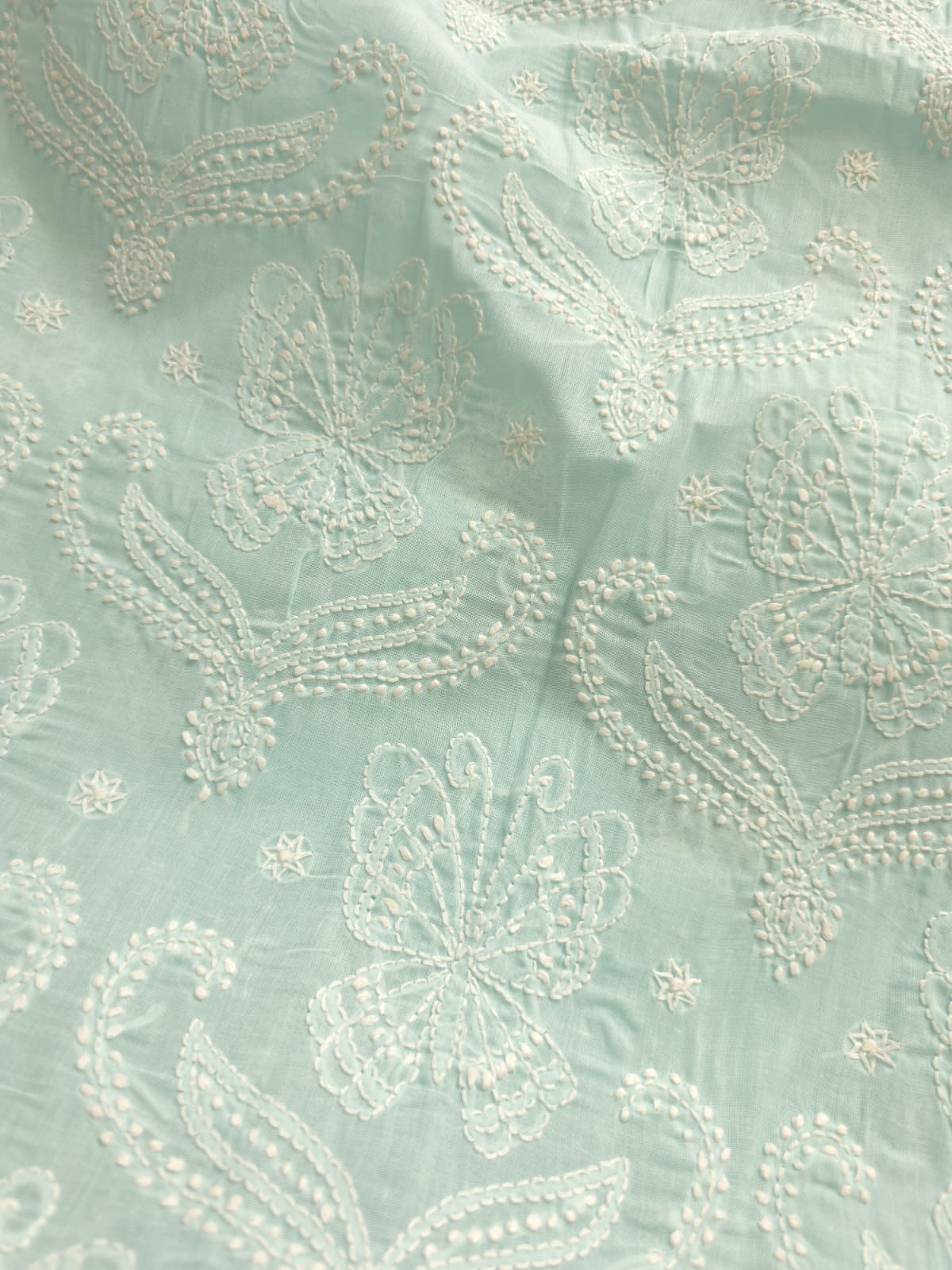 Pastel Sea Blue Cotton full set with butterfly motifs