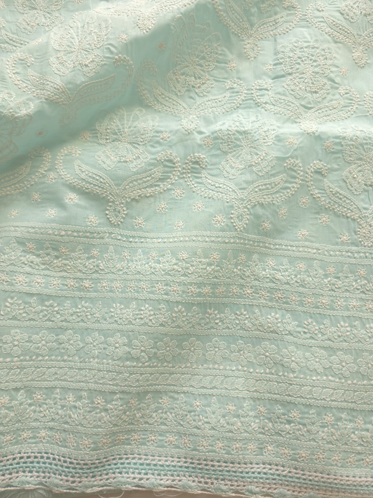 Pastel Sea Blue Cotton full set with butterfly motifs