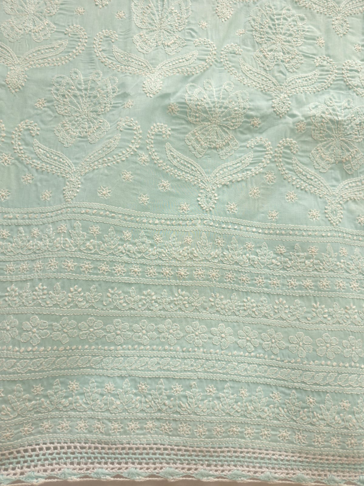 Pastel Sea Blue Cotton full set with butterfly motifs
