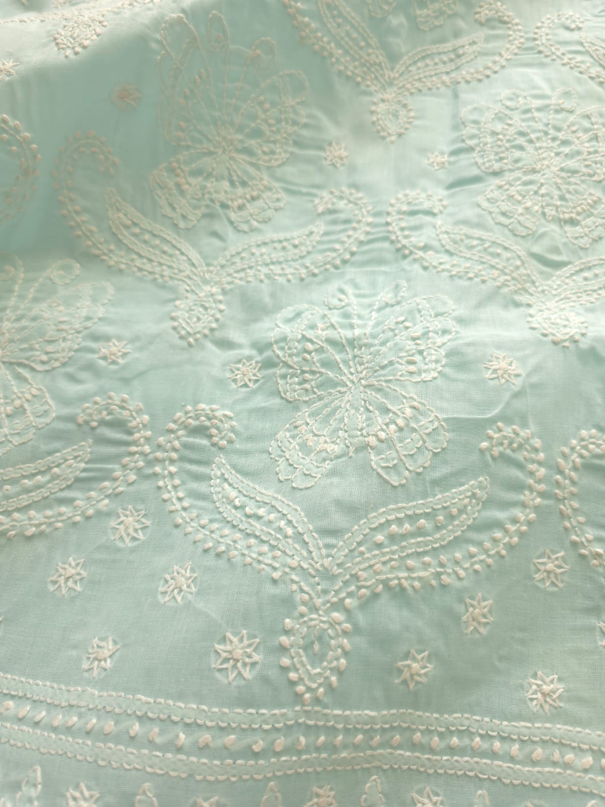 Pastel Sea Blue Cotton full set with butterfly motifs