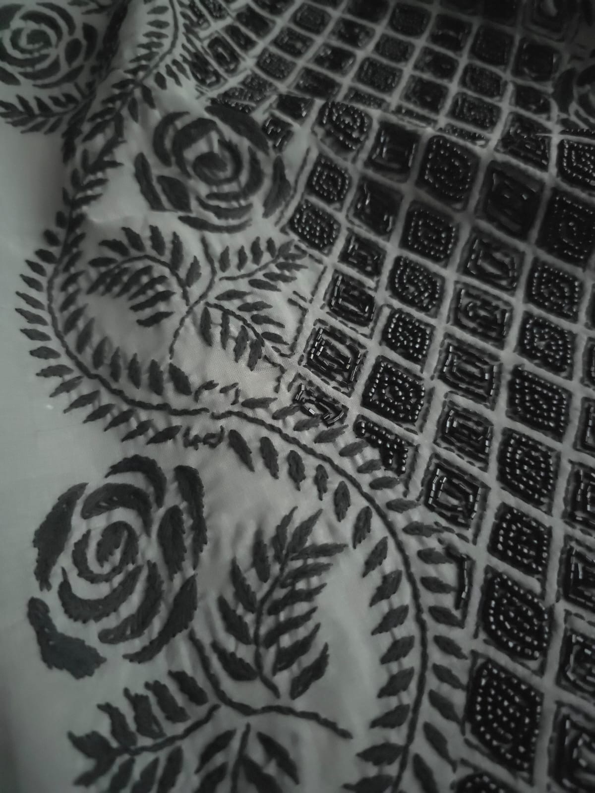 Grey and Black cotton full set with chikanakari and heavy add on