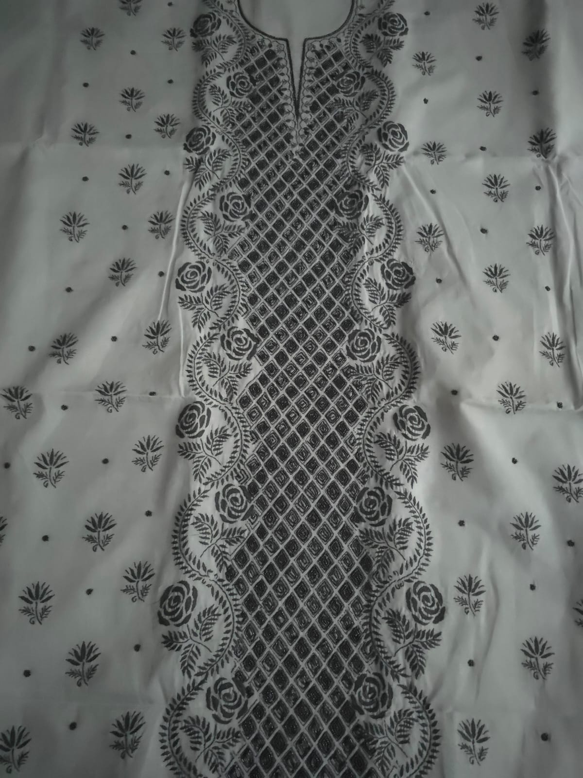 Grey and Black cotton full set with chikanakari and heavy add on