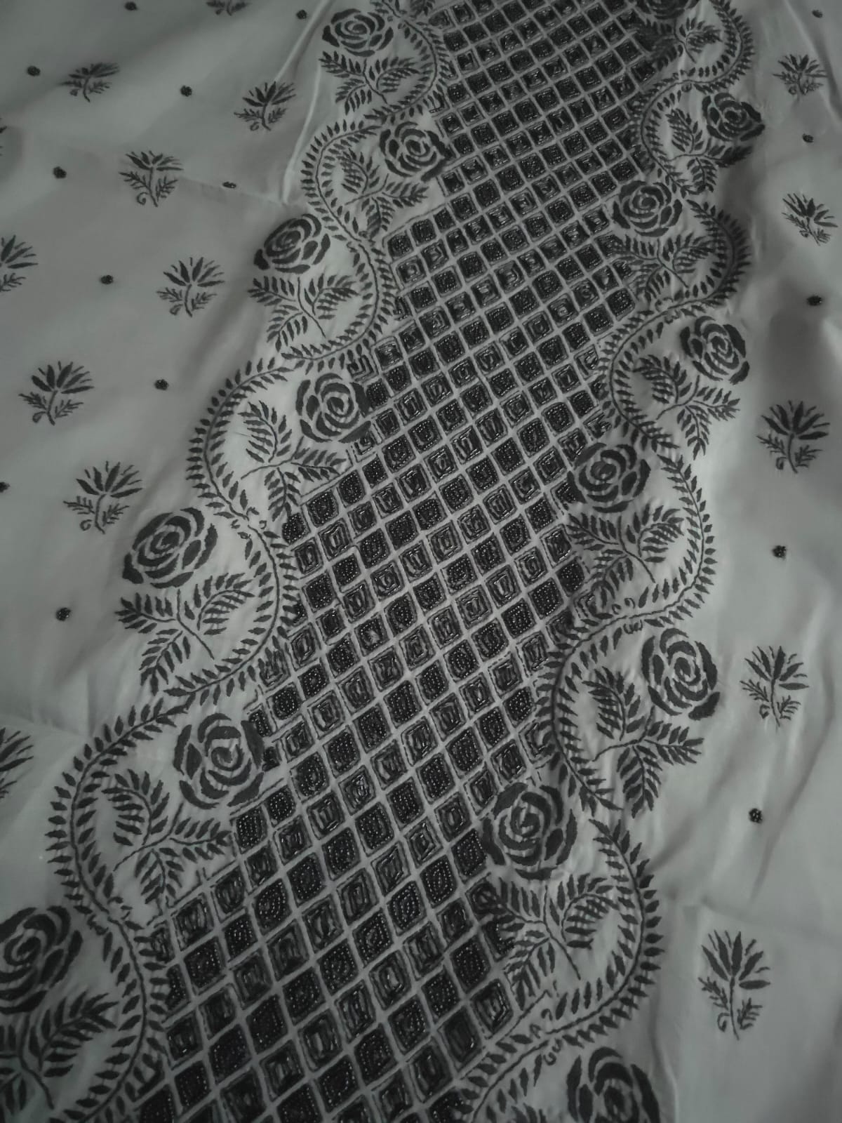 Grey and Black cotton full set with chikanakari and heavy add on