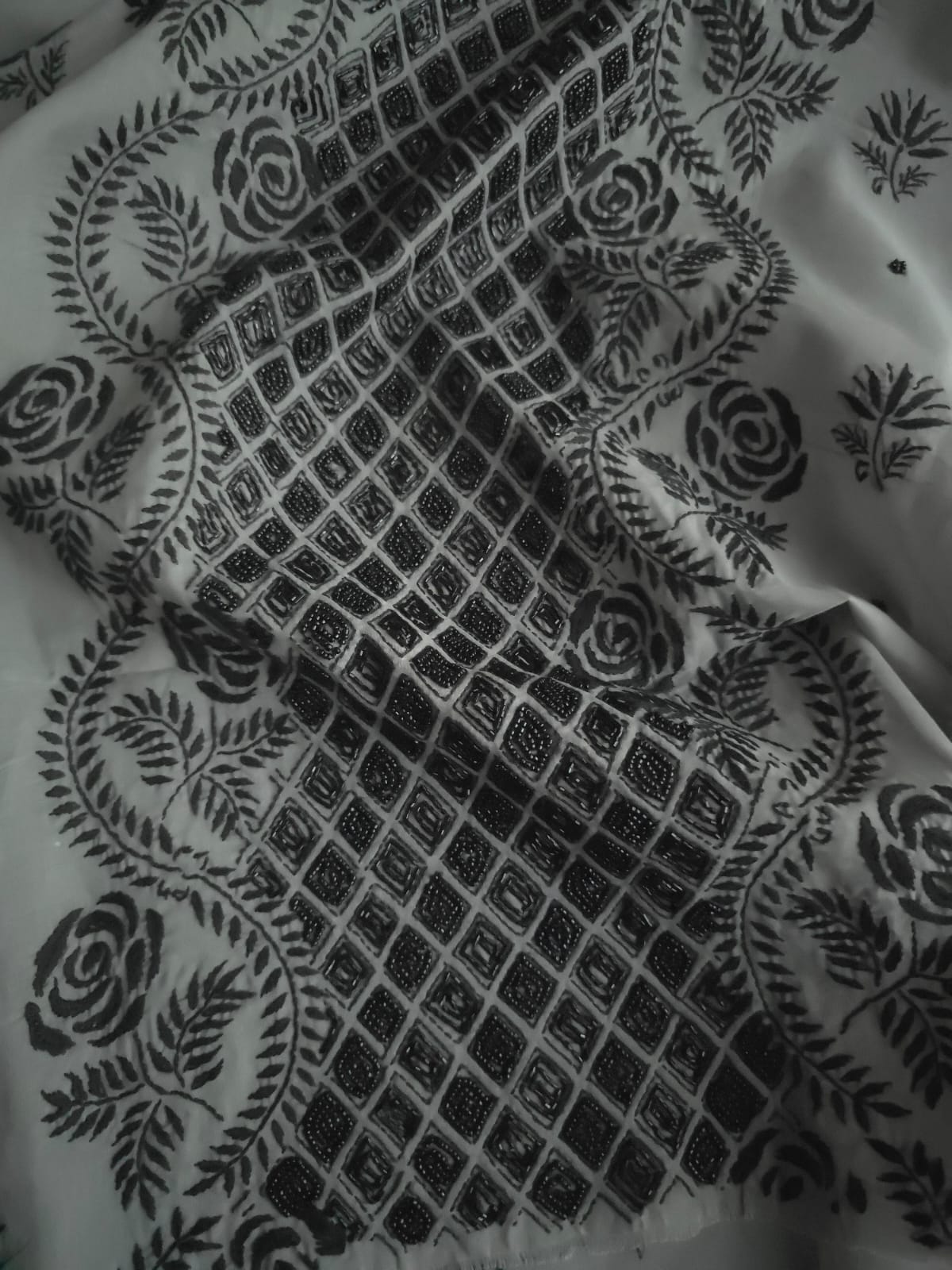 Grey and Black cotton full set with chikanakari and heavy add on