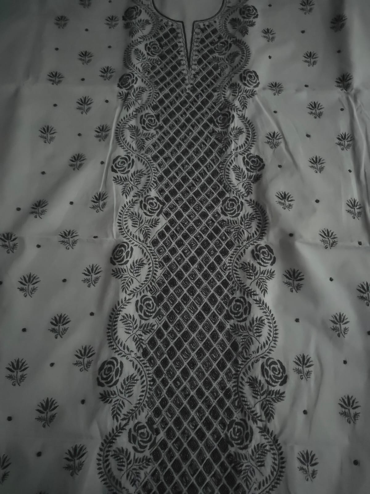Grey and Black cotton full set with chikanakari and heavy add on