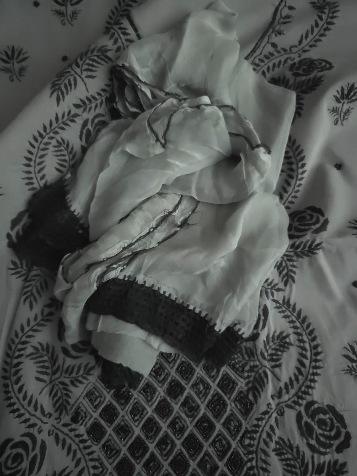 Grey and Black cotton full set with chikanakari and heavy add on