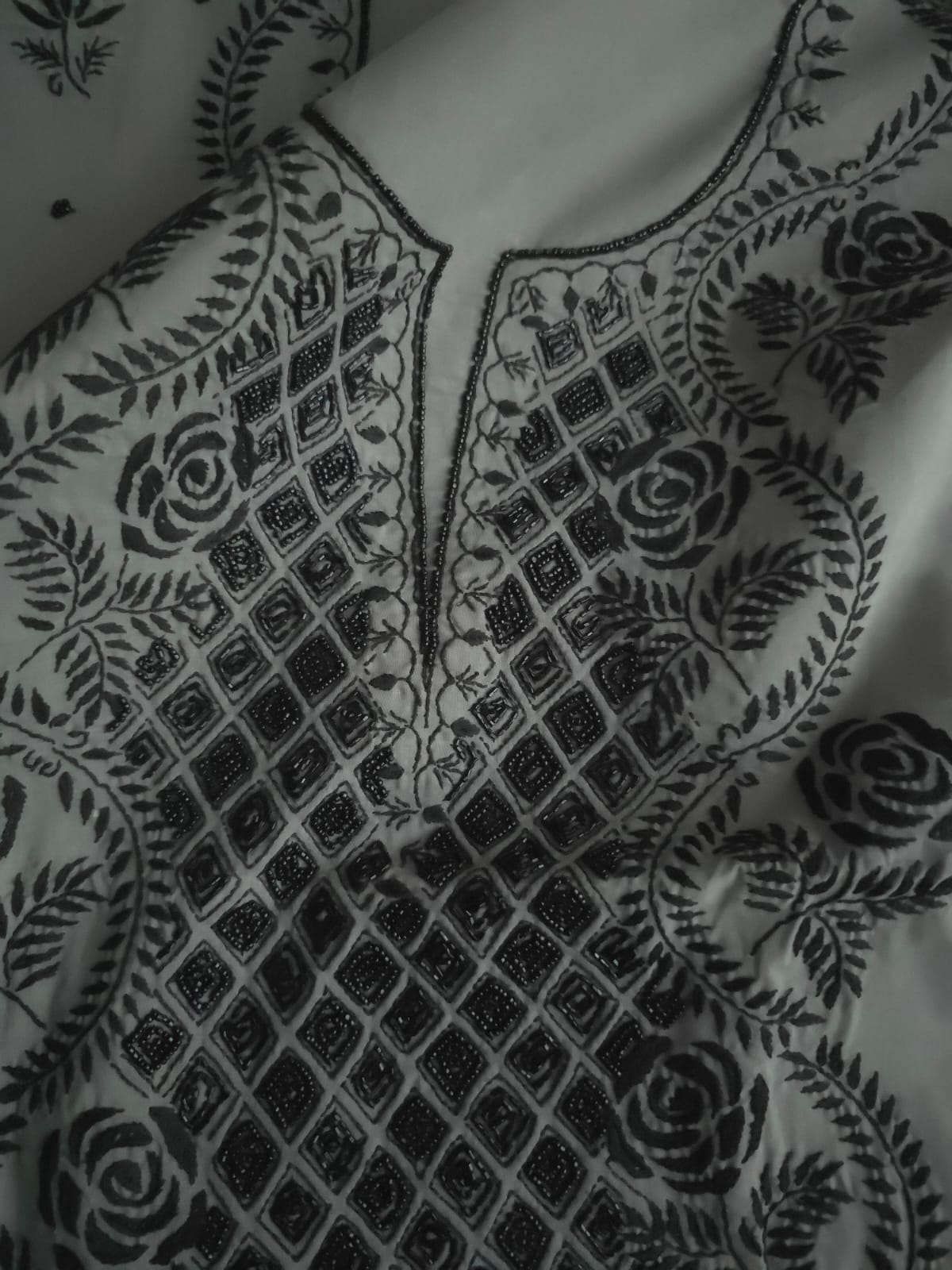 Grey and Black cotton full set with chikanakari and heavy add on