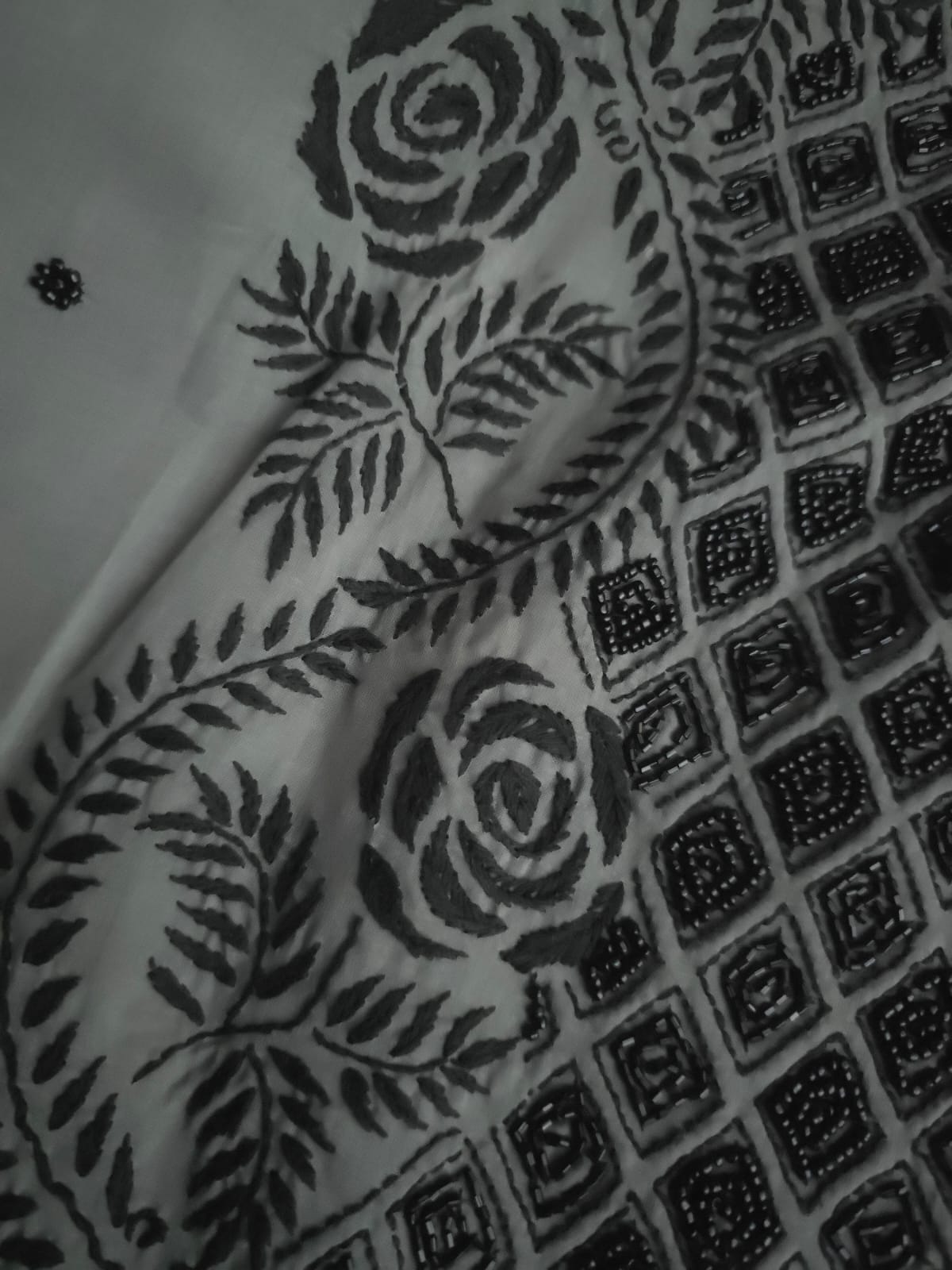 Grey and Black cotton full set with chikanakari and heavy add on
