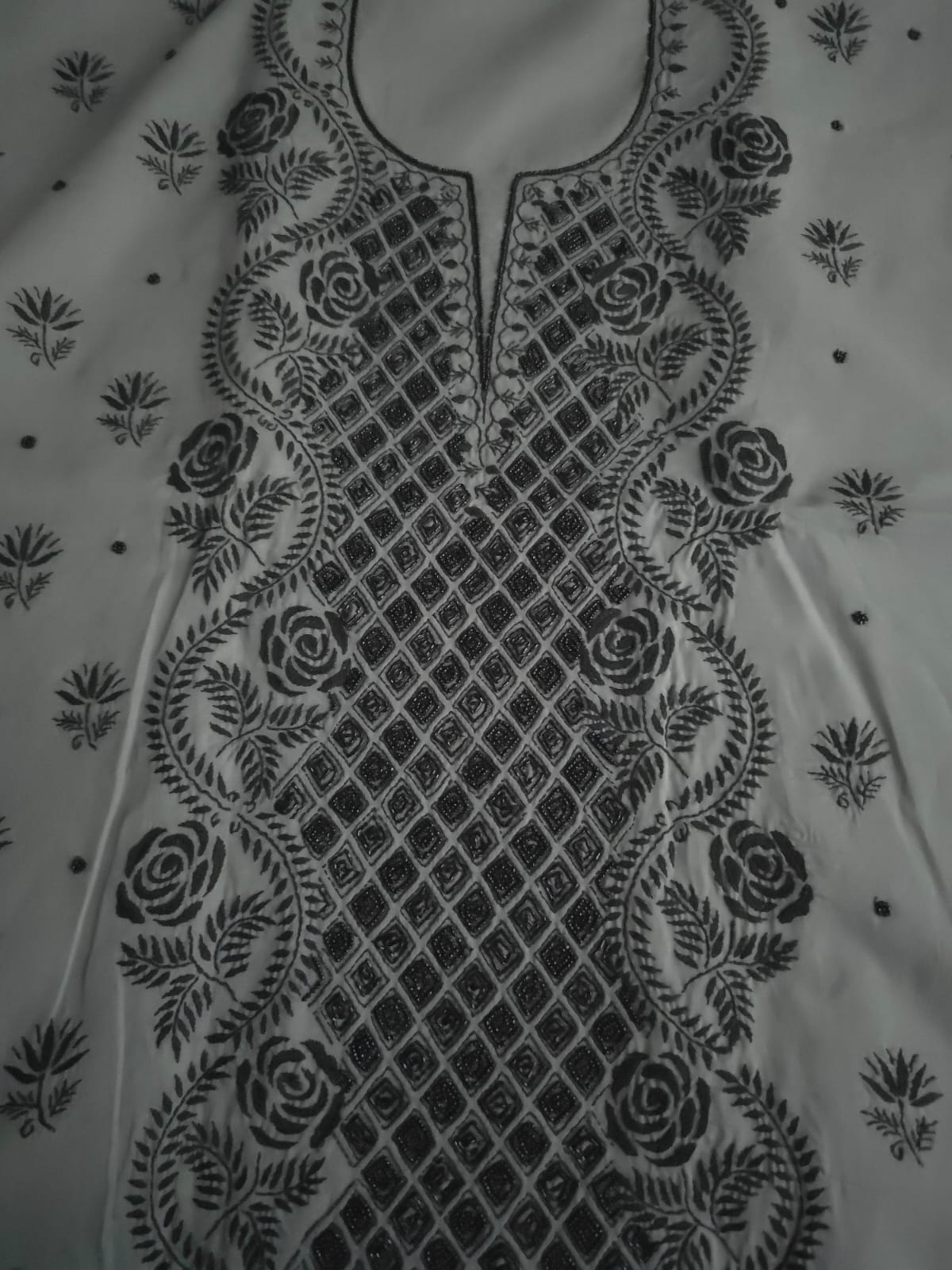 Grey and Black cotton full set with chikanakari and heavy add on