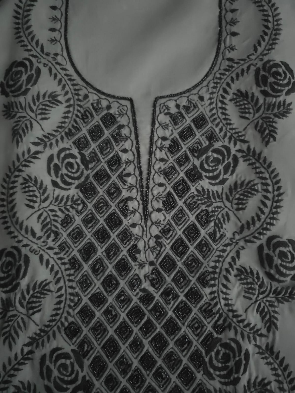 Grey and Black cotton full set with chikanakari and heavy add on