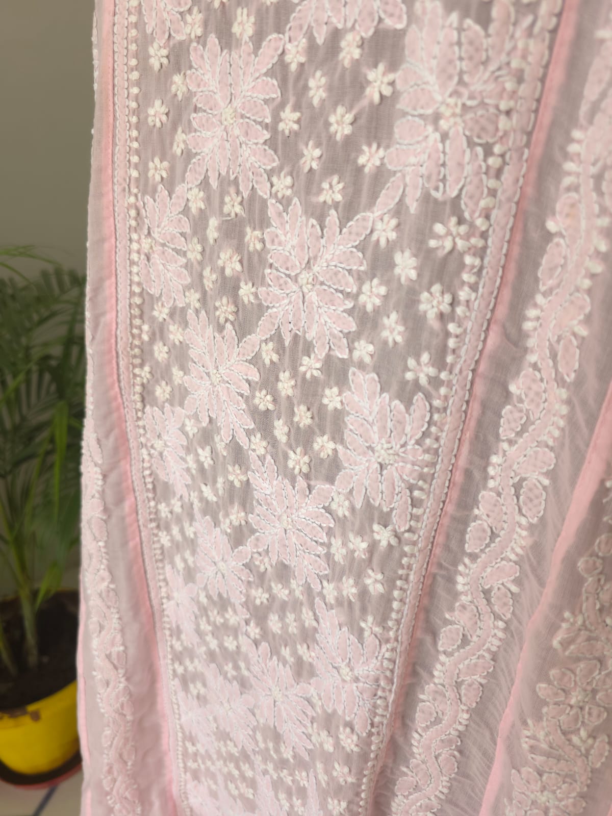 Baby pink Soft cotton Anarkali with front and back Full work