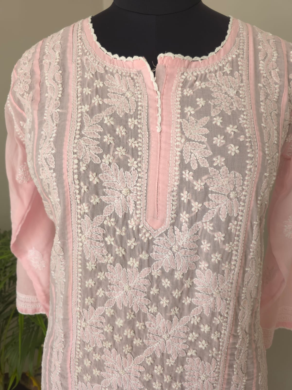 Baby pink Soft cotton Anarkali with front and back Full work