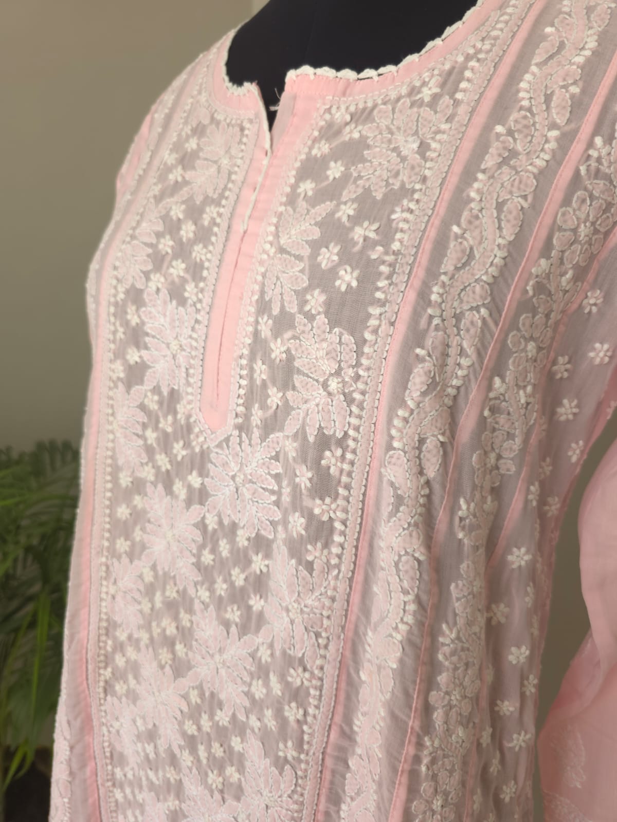 Baby pink Soft cotton Anarkali with front and back Full work
