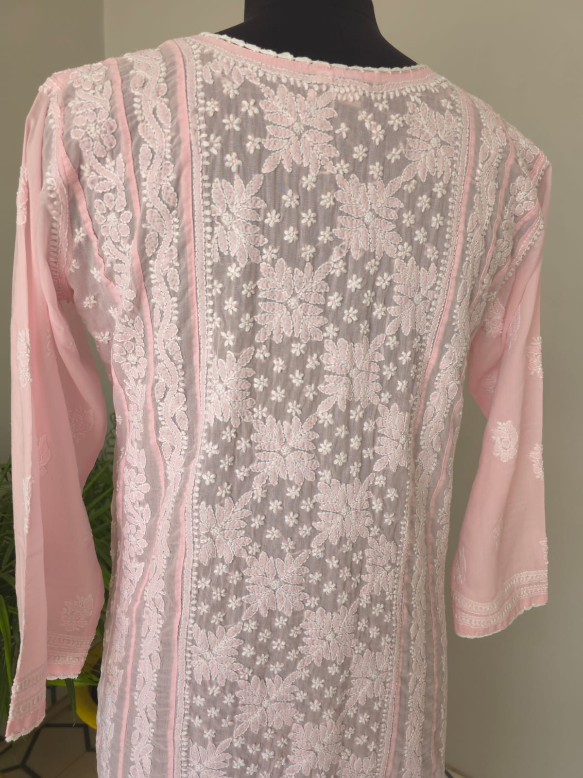 Baby pink Soft cotton Anarkali with front and back Full work