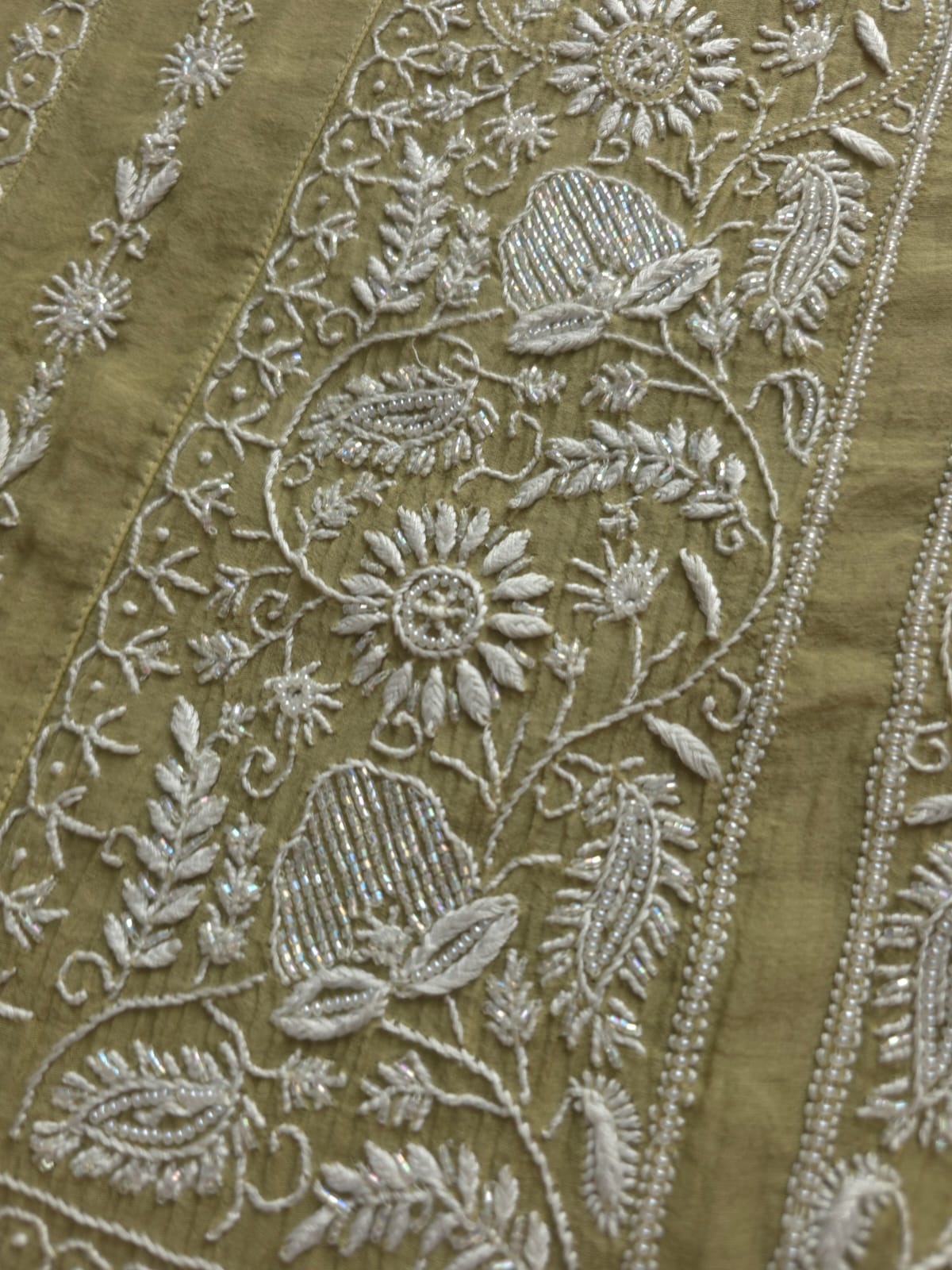 Green Mul Chanderi Kurta dupatta with chikankari and cutdana pearl