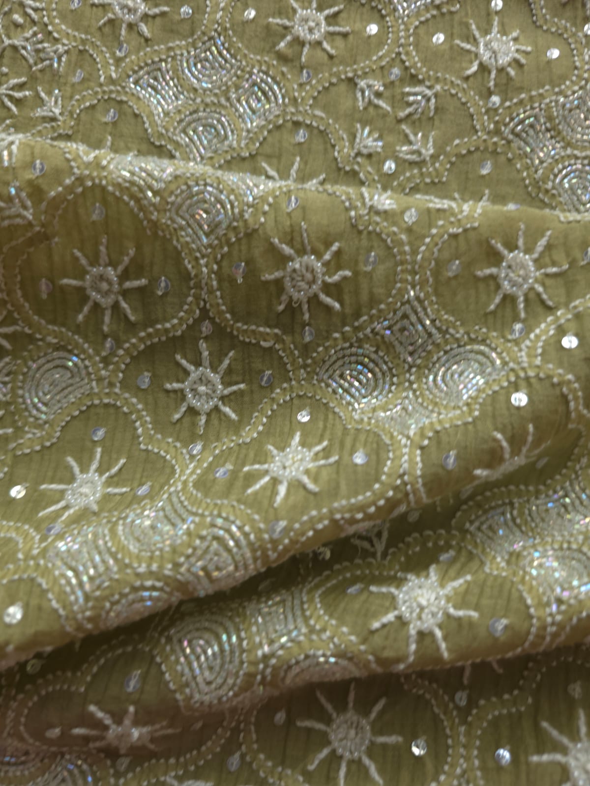 Green Mul Chanderi Kurta dupatta with chikankari and cutdana pearl