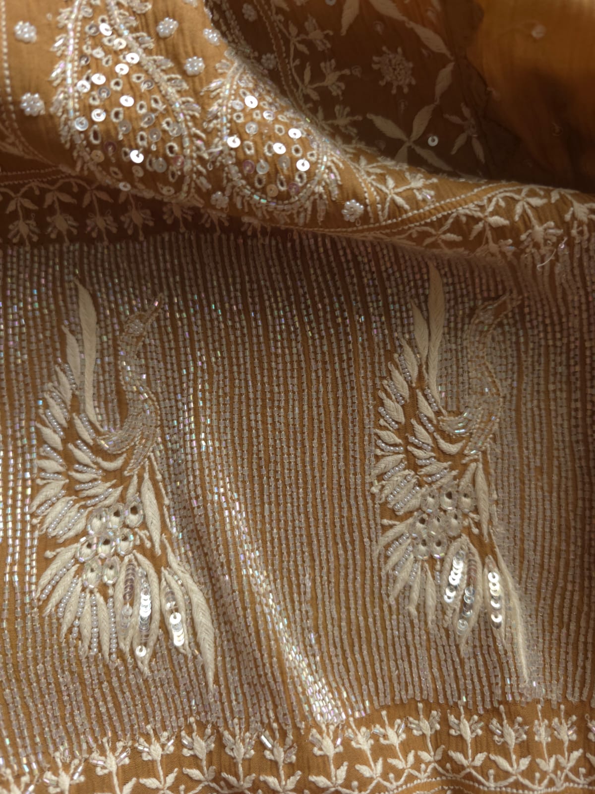 Brown Mul Chanderi Semi Stitched with Fine Chikankari and add on
