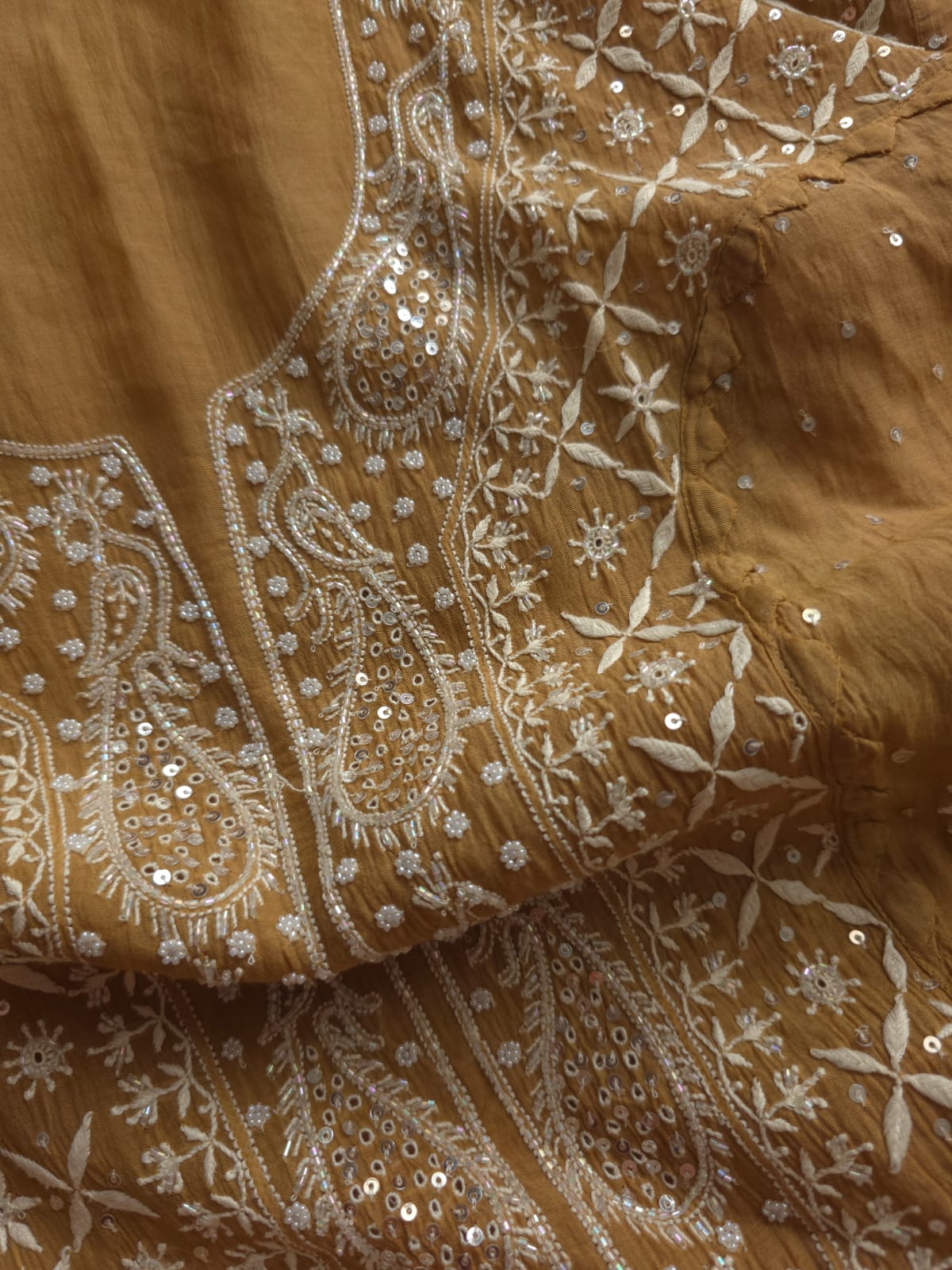 Brown Mul Chanderi Semi Stitched with Fine Chikankari and add on