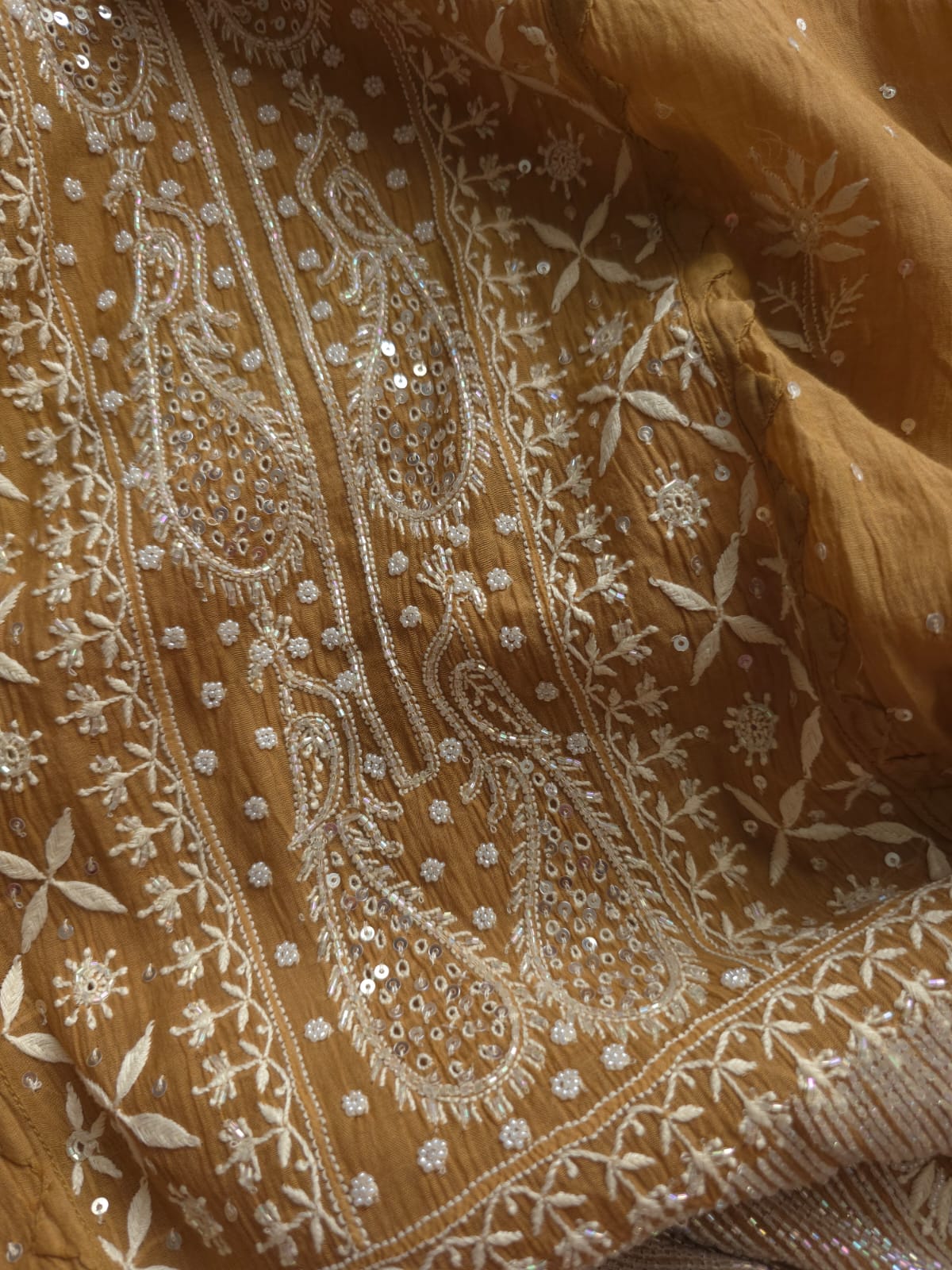 Brown Mul Chanderi Semi Stitched with Fine Chikankari and add on