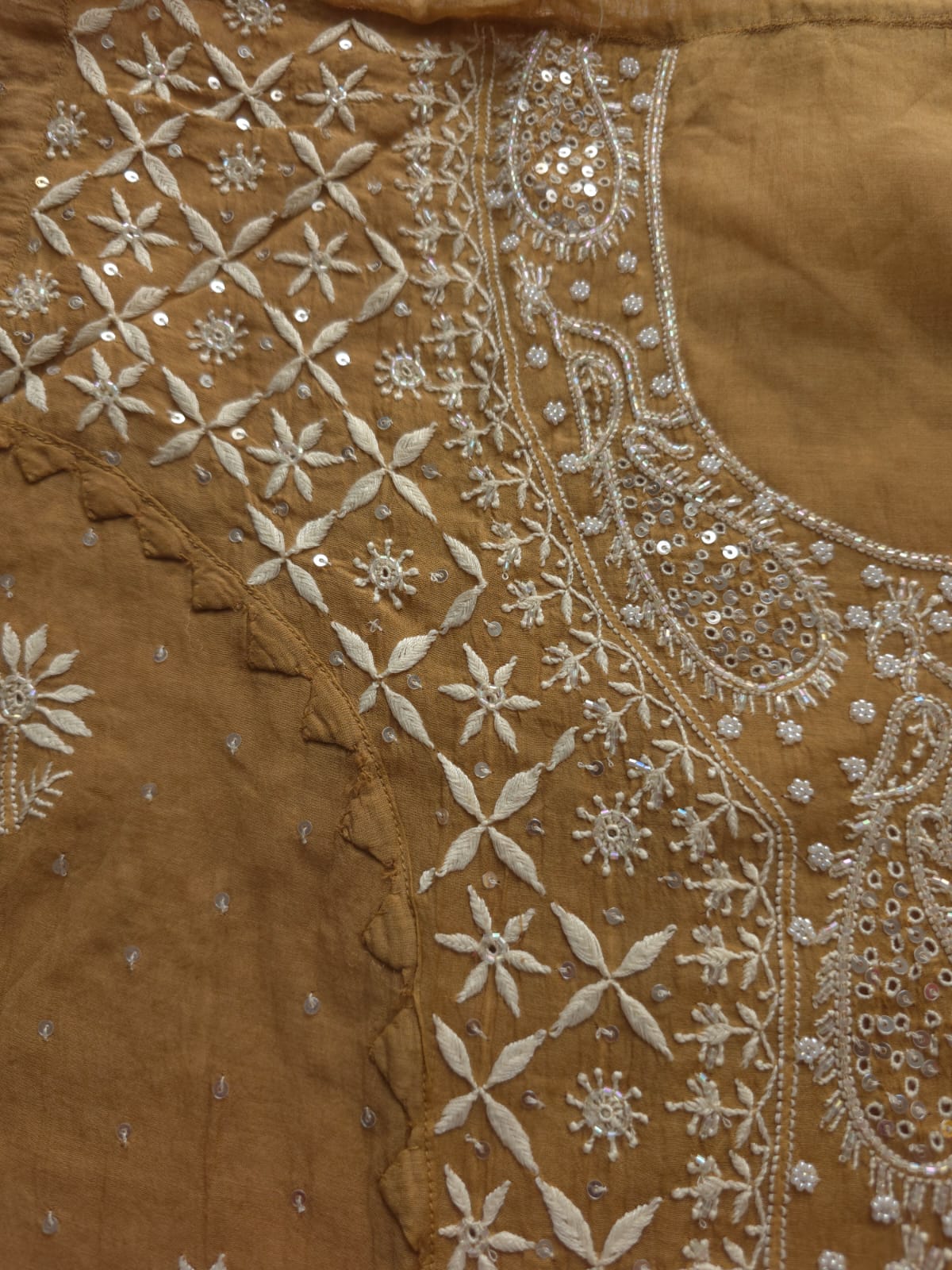 Brown Mul Chanderi Semi Stitched with Fine Chikankari and add on
