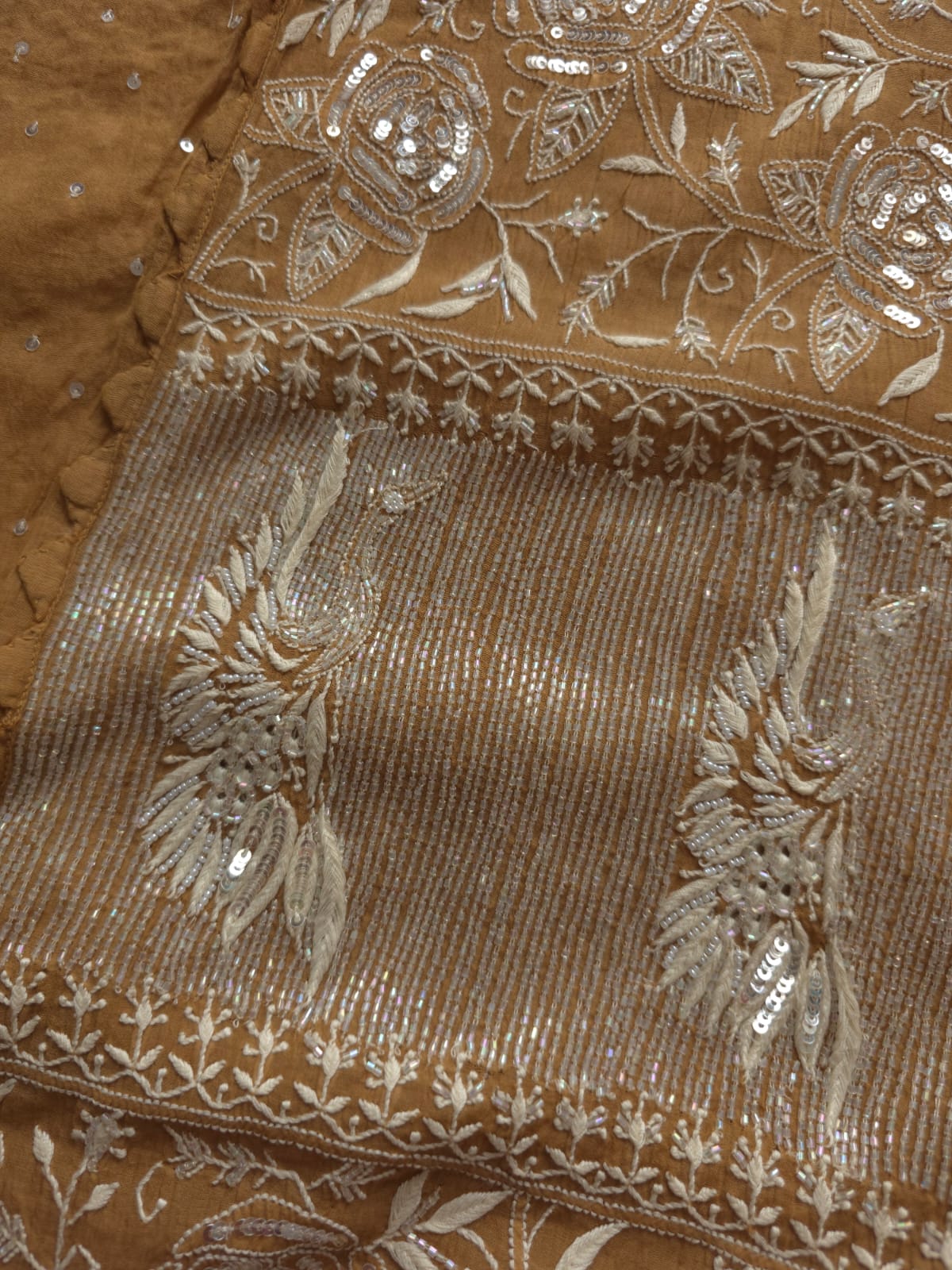Brown Mul Chanderi Semi Stitched with Fine Chikankari and add on