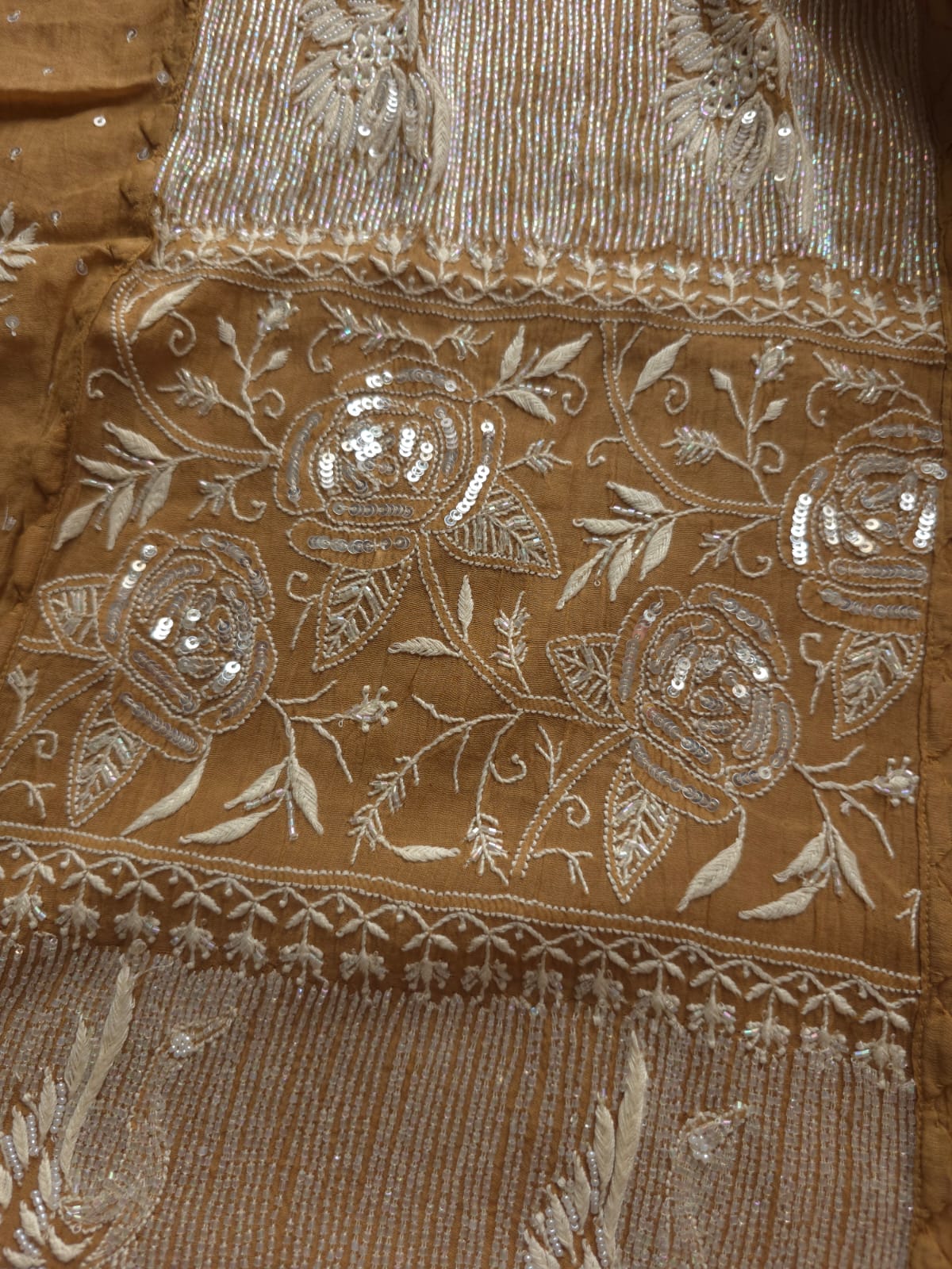Brown Mul Chanderi Semi Stitched with Fine Chikankari and add on