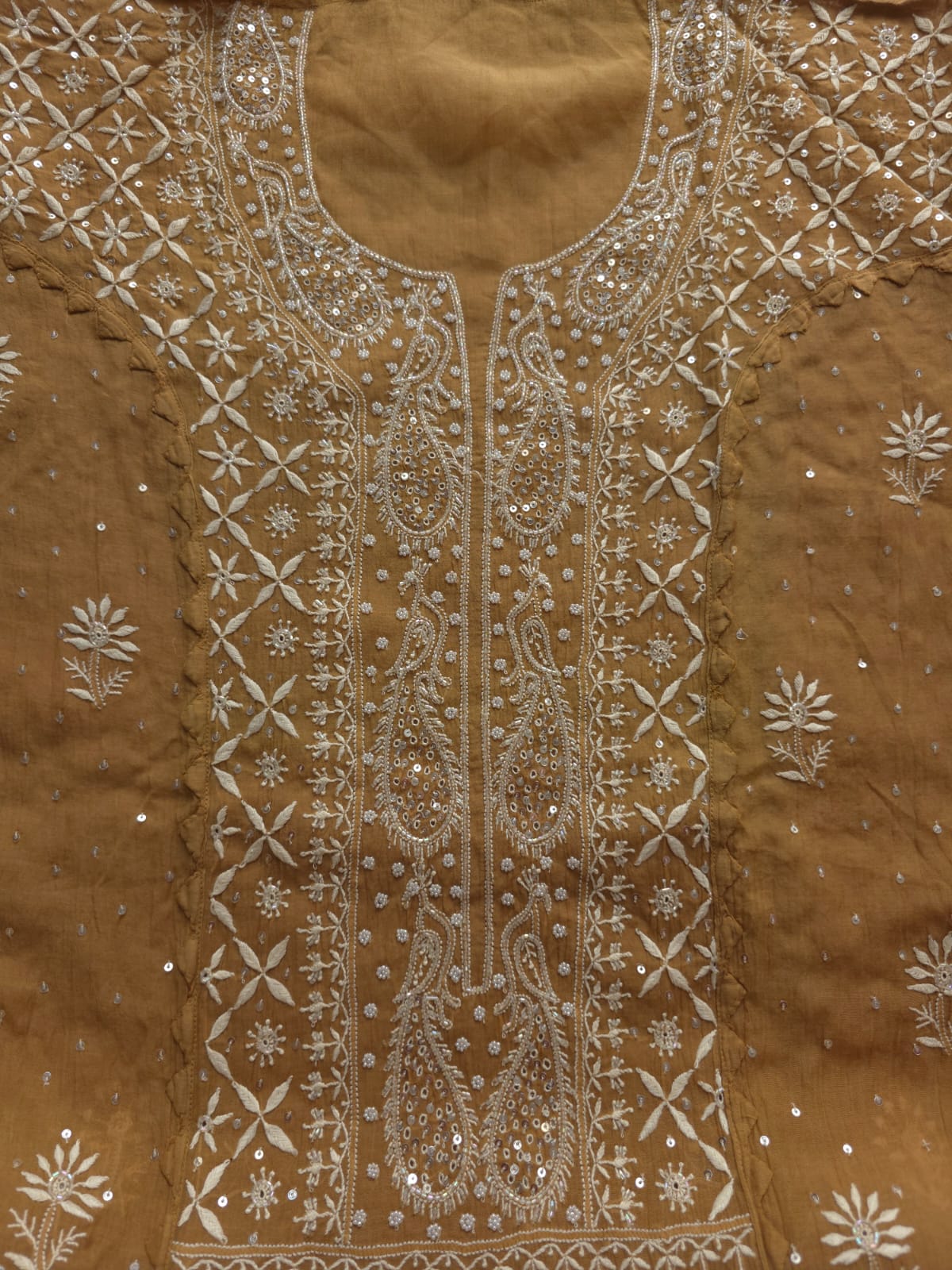 Brown Mul Chanderi Semi Stitched with Fine Chikankari and add on