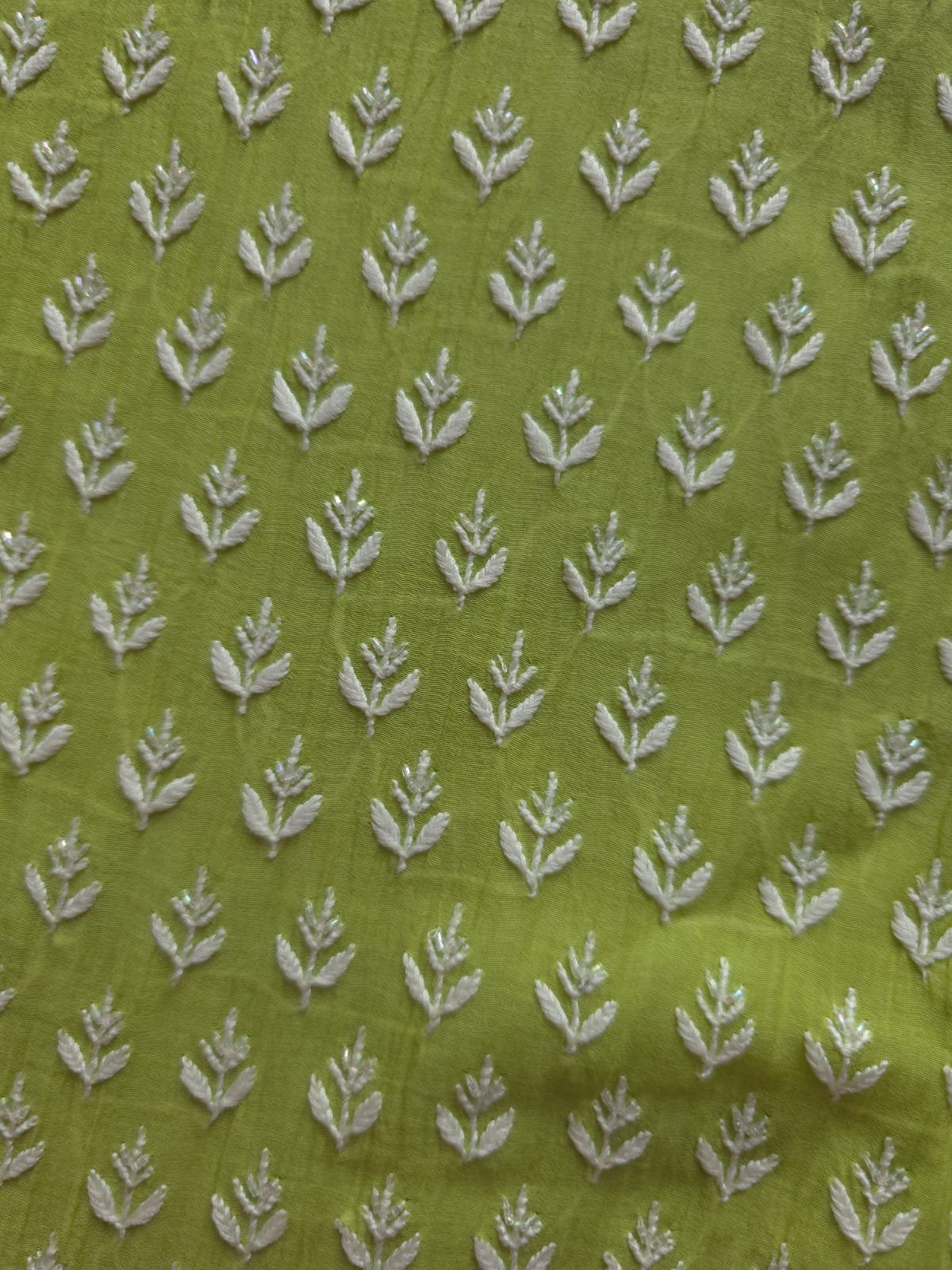 Lime green Mul chanderi Kurta and Dupatta with Chikankari embellishments