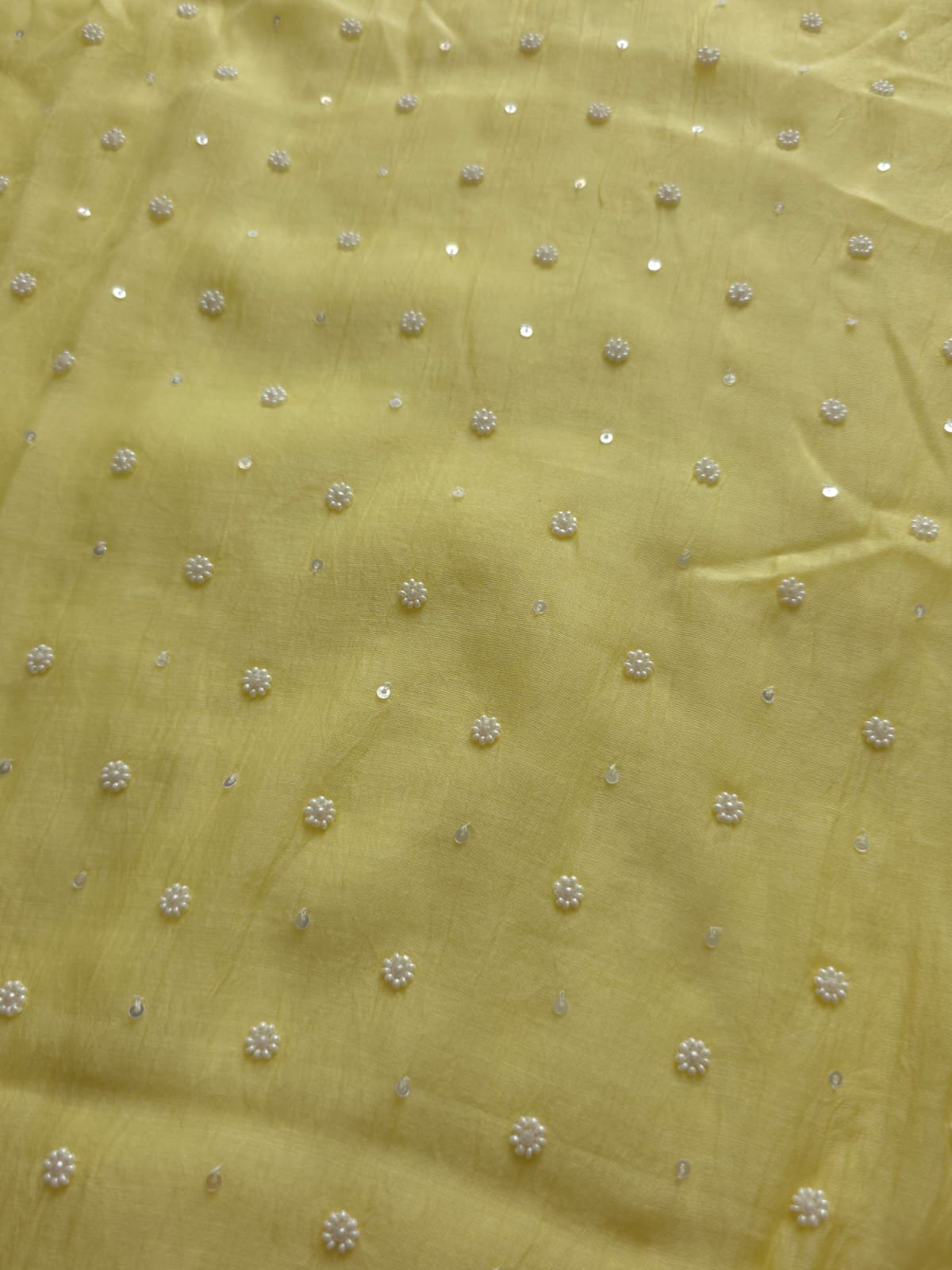 Lemon Yellow Mul Chanderi Semi Stitched kurta and dupatta with Pearl Sequins