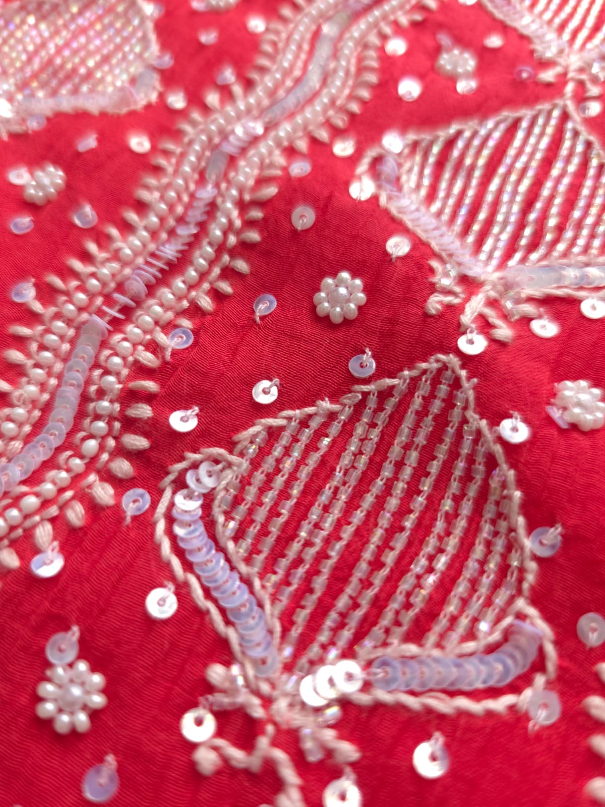 Watermelon Red Mul Chanderi Kurta and Dupatta set with handwork and embellishments