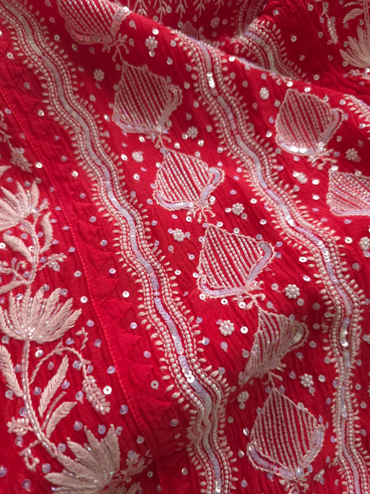 Watermelon Red Mul Chanderi Kurta and Dupatta set with handwork and embellishments